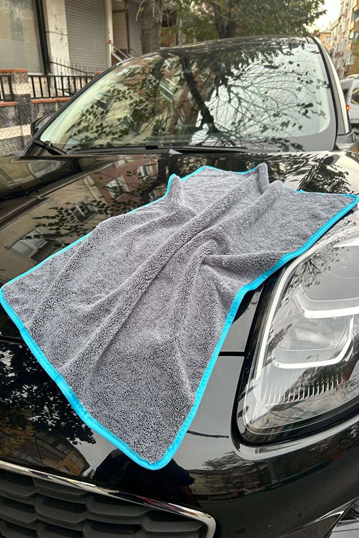 ( 1 Adet ) Mikrofiber Mavi Biyeli Oto Yıkama ,Kurulama ,Araba iç dış Temizlik Bezi 50x70 cm