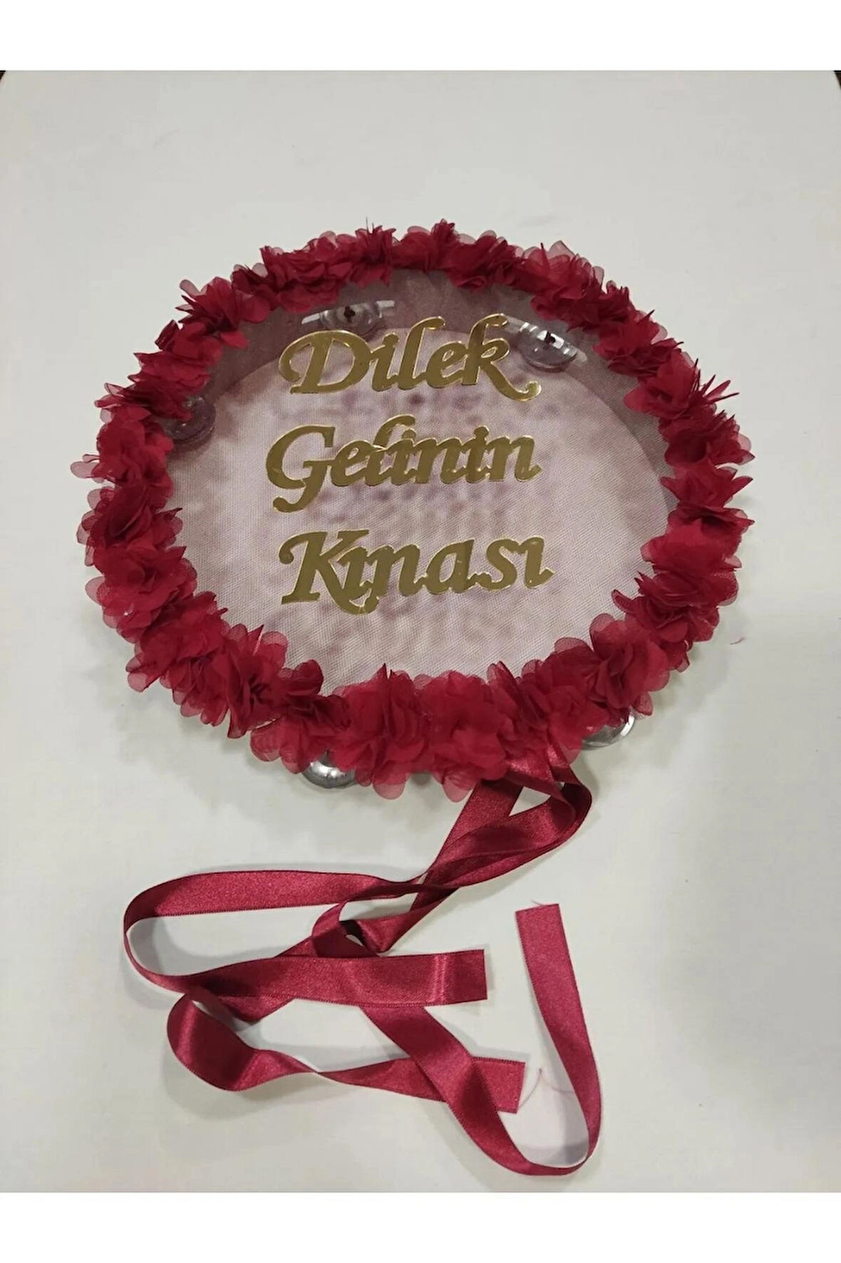  İsme Özel Lazer Güllü Pleksi Süslü Deri Tef Kına Gecesi Gelin Tefi 30 cm Vurmalı Çalgı Müzik Aleti