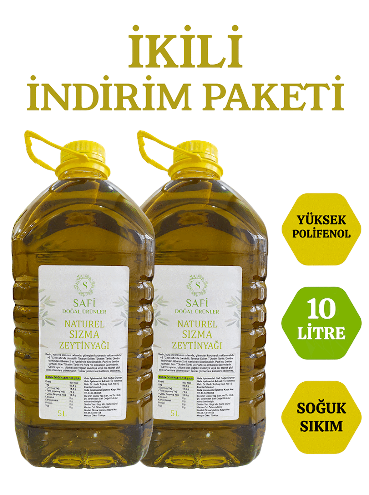 Naturel Sızma Soğuk Sıkım Zeytinyağı 10 Litre İkili İndirim Paketi