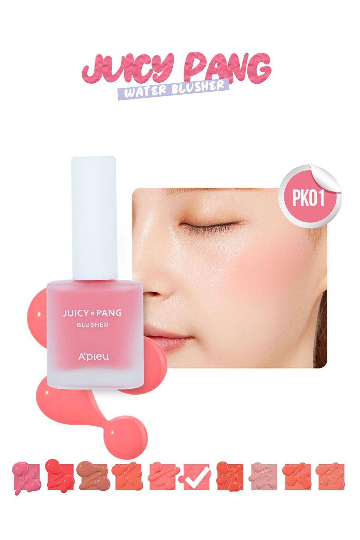 Doğal Görünüm Sunan Nemlendirici Likit Allık 9g. APIEU Juicy-Pang Water Blusher (PK01)