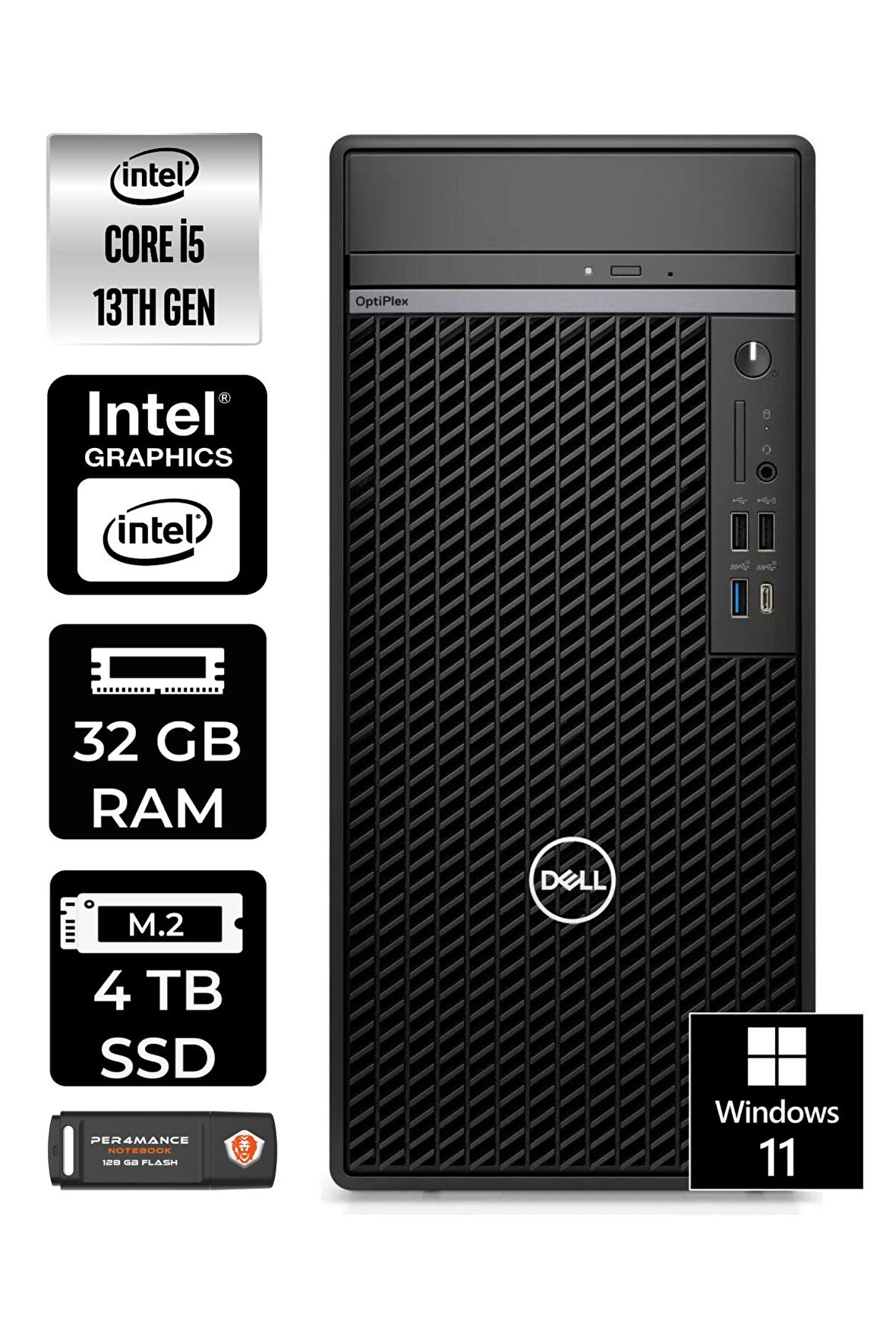 DELL OPTIPLEX 7010MT i5 13500 32GB RAM 4TB SSD W11PRO N010O7010MTU MASAÜSTÜ PC & PER4BELLEK