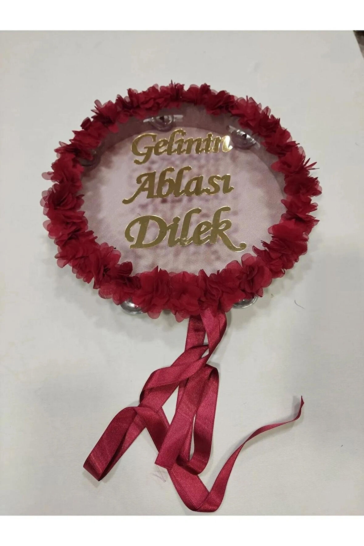 Gelinin Ablası İsme Özel Lazer Güllü Deri Tef Kına Gecesi Malzemesi Kına Tefi Tüllü Tef