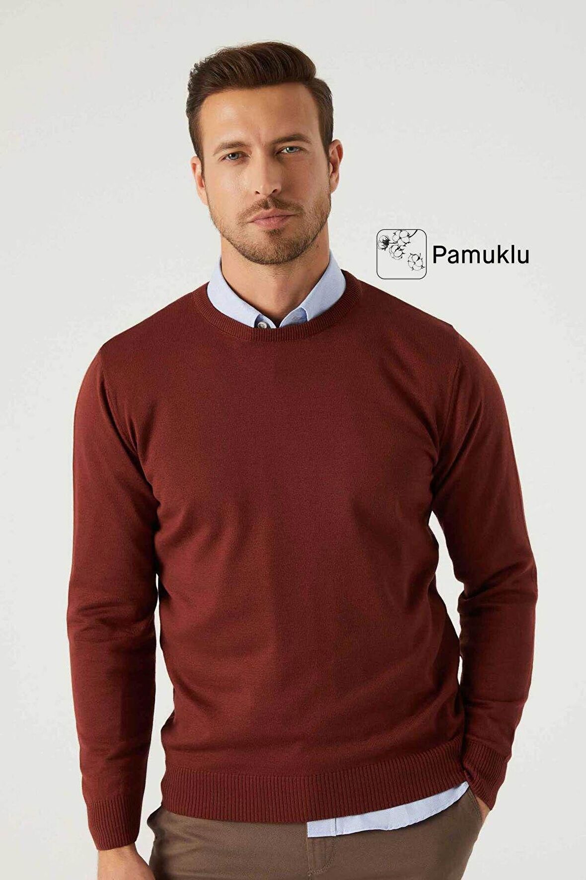 Ds Damat Regular Fit Kiremit Pamuk Karışımlı Triko Kazak 5HF06ORT12004 5HF06ORT12004