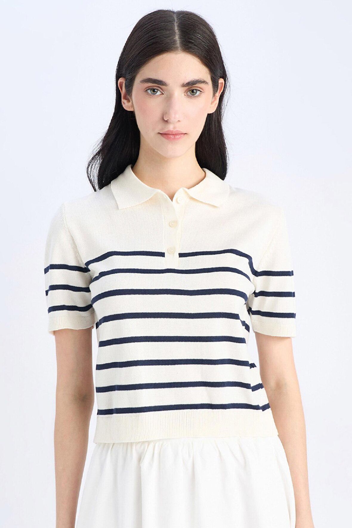 DeFacto Regular Fit Polo Yaka Çizgili Kısa Kollu Triko Tişört	 C4402AX25SPER105