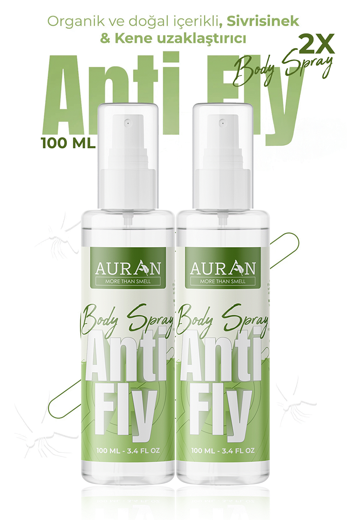 2'li Anti-Fly Sinek, Sivrisinek, Kene ve Haşere Kovucu, Bitkisel Sinek Savar Sprey 2x 100ml