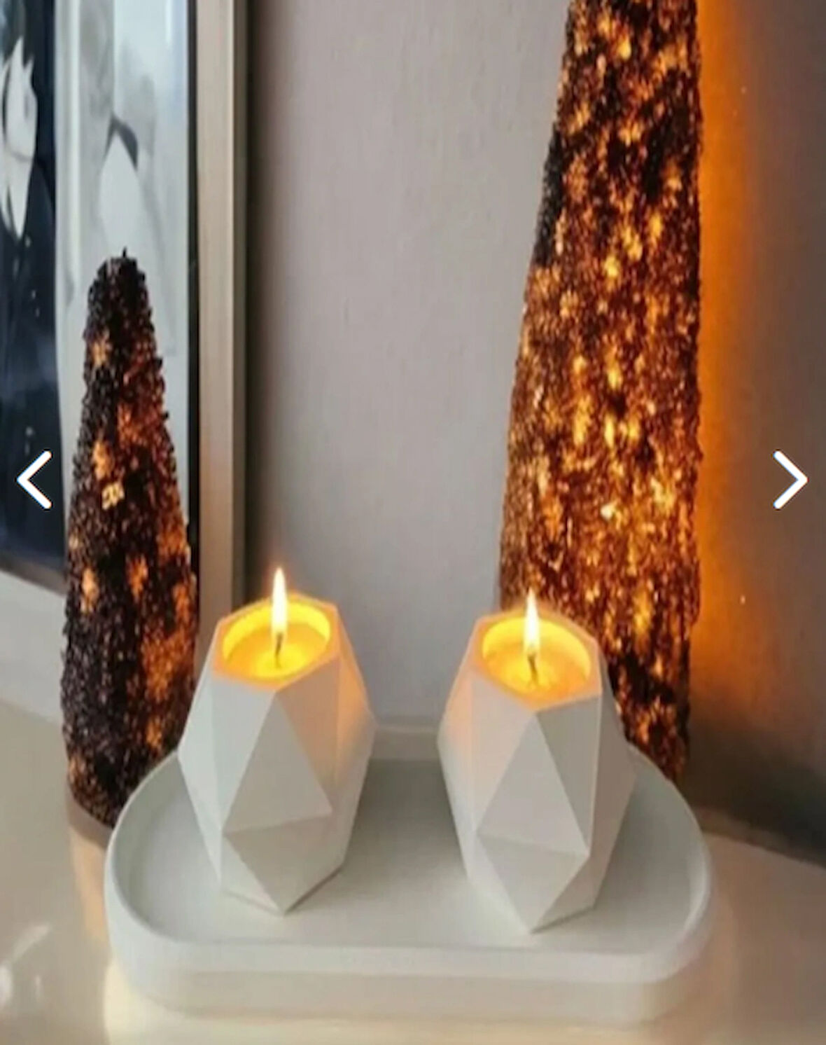 Dekoratif Beton Tabaklı Geometrik Tealight Mumluk Seti ( Tealight Mumlar Dahildir)