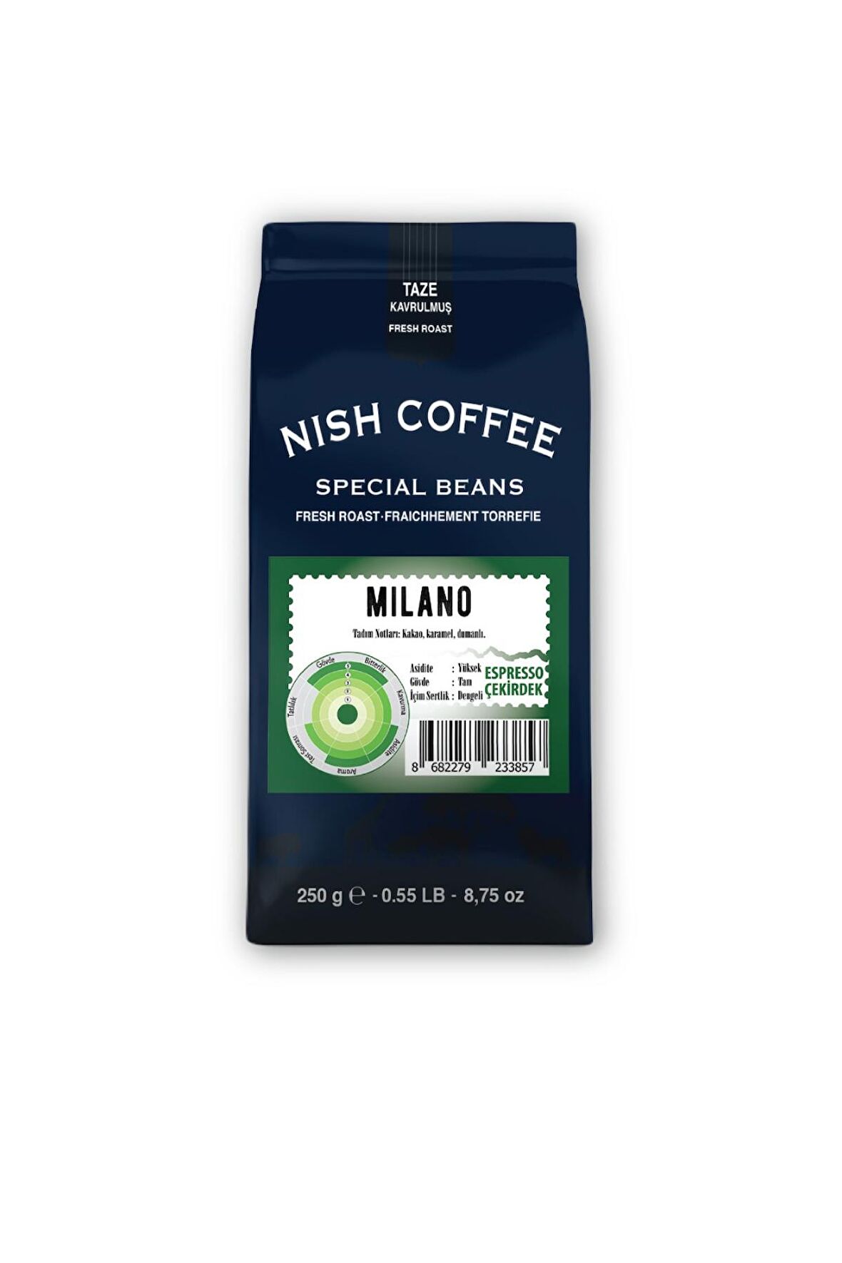 Nish Kahve Espresso Milano Orta Sert-Sert İçim Kenya Çekirdek Kahve 250 gr