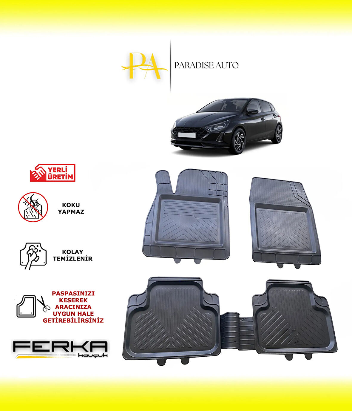 Hyundai i20 3 2020 ve Üstü Uyarlanabilir Universal Havuzlu Paspas