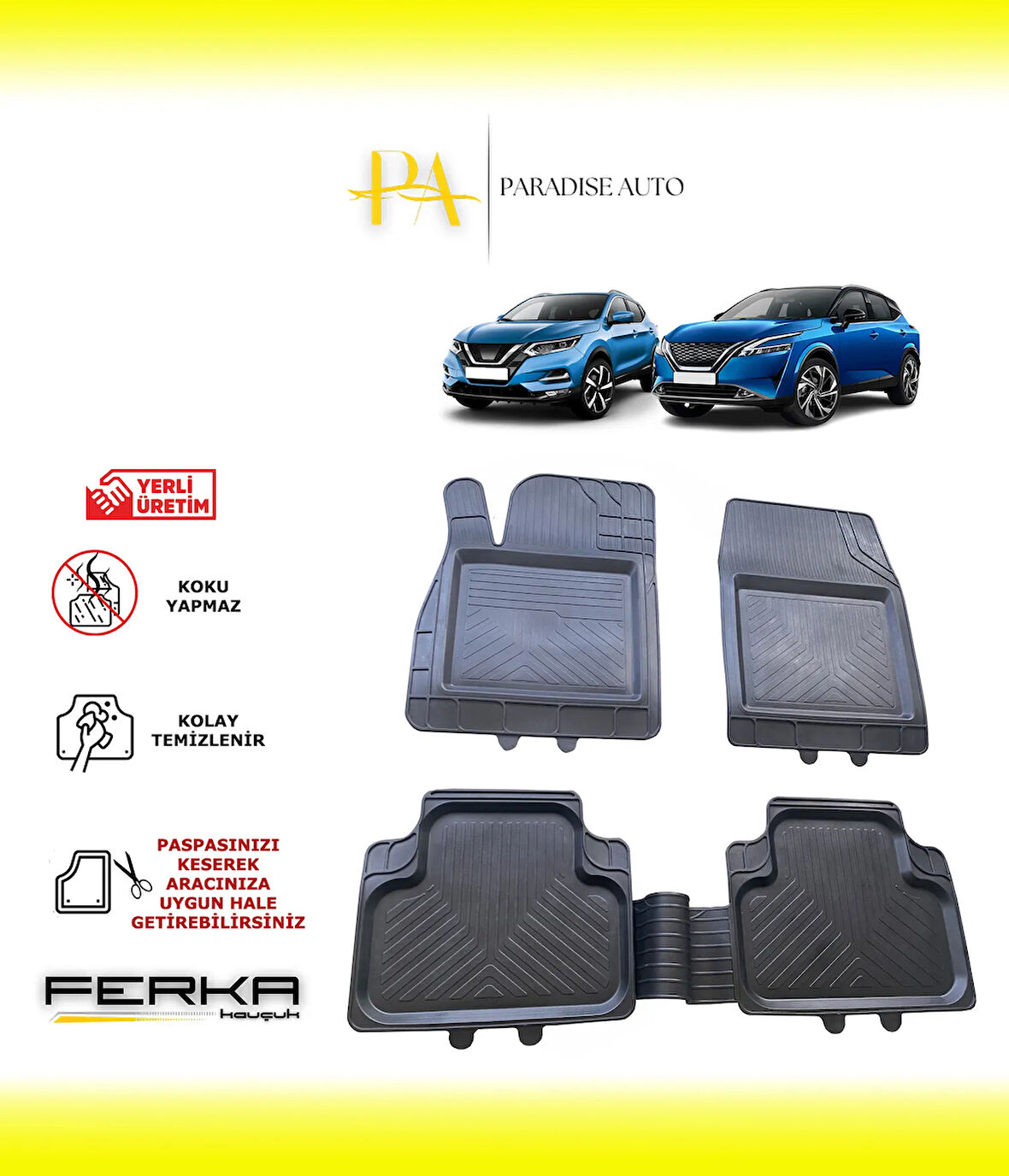 Nissan Qashqai 3 Elektrikli 2021 ve Üstü Uyarlanabilir Universal Havuzlu Paspas