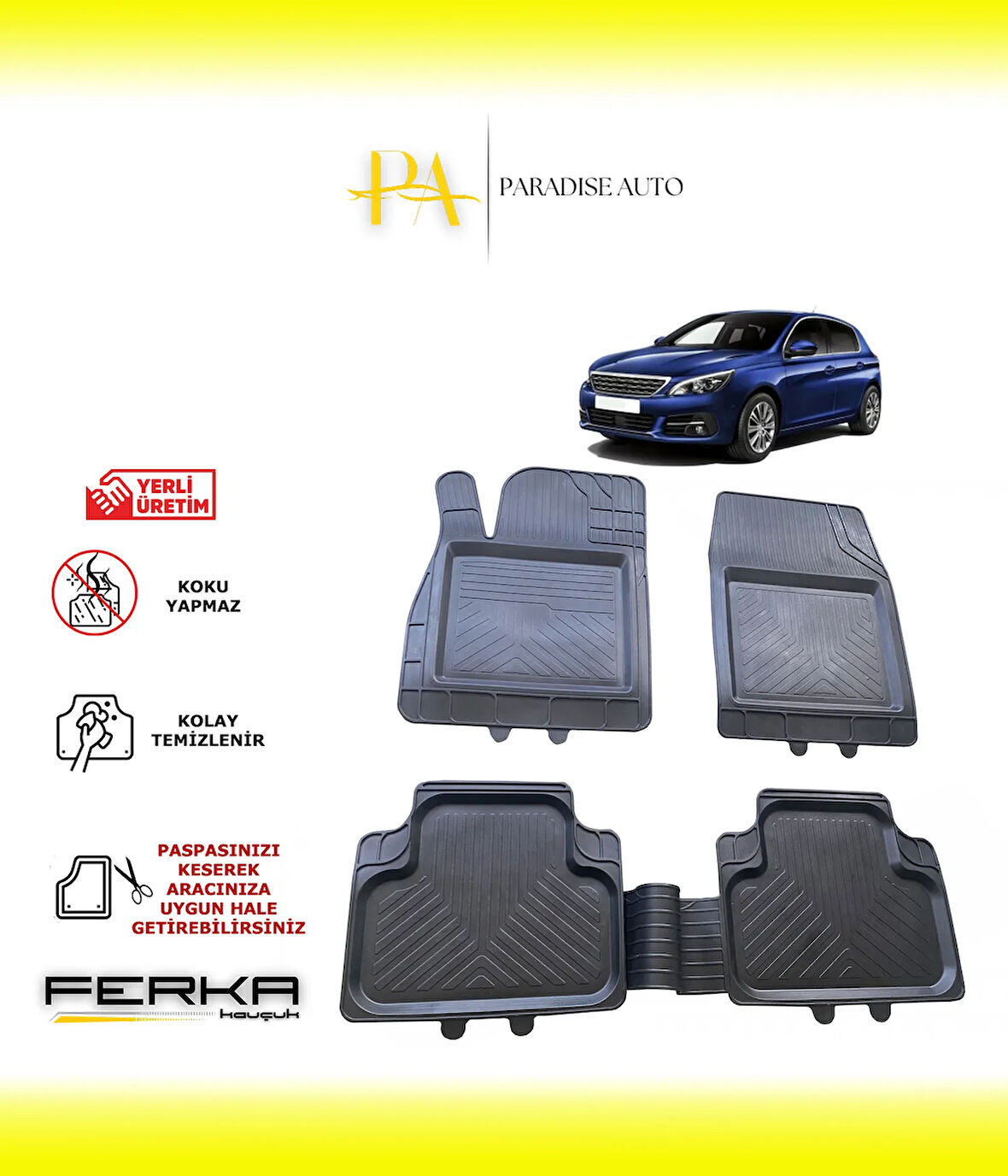 Peugeot 308 2 Active 2018-2021 Uyarlanabilir Universal Havuzlu Paspas