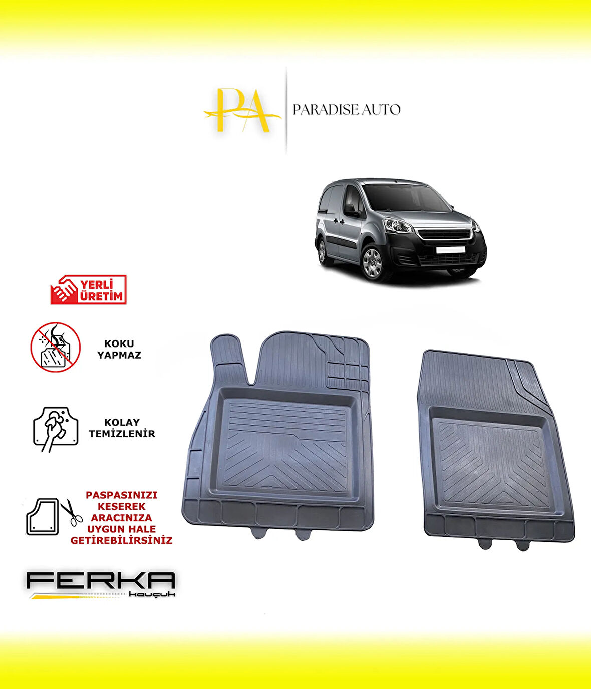 Peugeot Partner Van 3 Ön 2 Parça 2019 ve Üstü Uyarlanabilir Universal Havuzlu Paspas