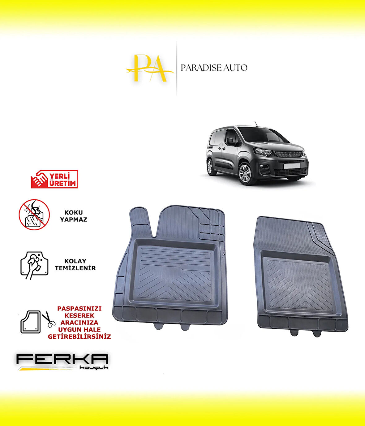 Peugeot Rifter VAN Ön 2 Parça 2019 ve Üstü Uyarlanabilir Universal Havuzlu Paspas