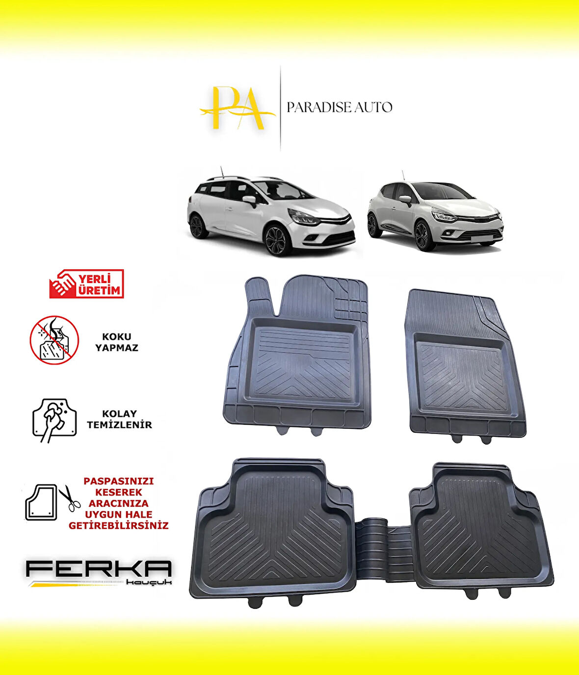 Renault Clio 4 HB 2012-2019 Uyarlanabilir Universal Havuzlu Paspas