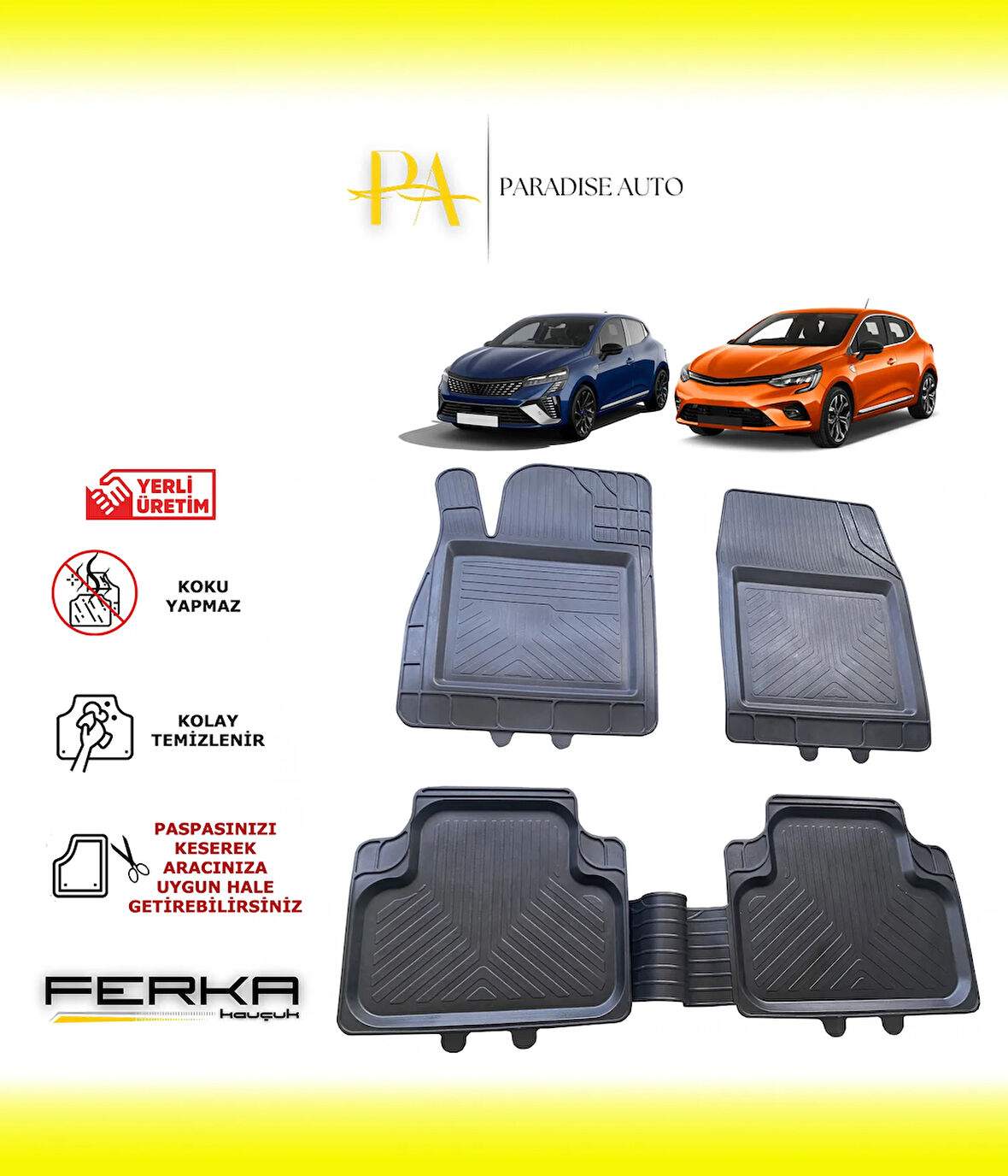 Renault Clio 5-6 2019 ve Üstü Uyarlanabilir Universal Havuzlu Paspas