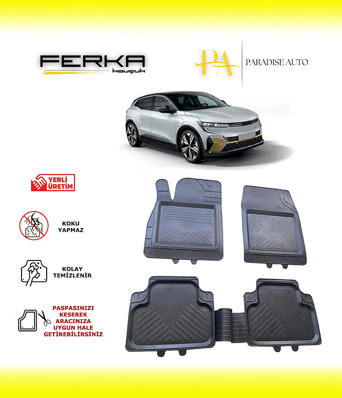 Renault Megane 5 E-Tech 2023 ve Üstü Uyarlanabilir Universal Havuzlu Paspas