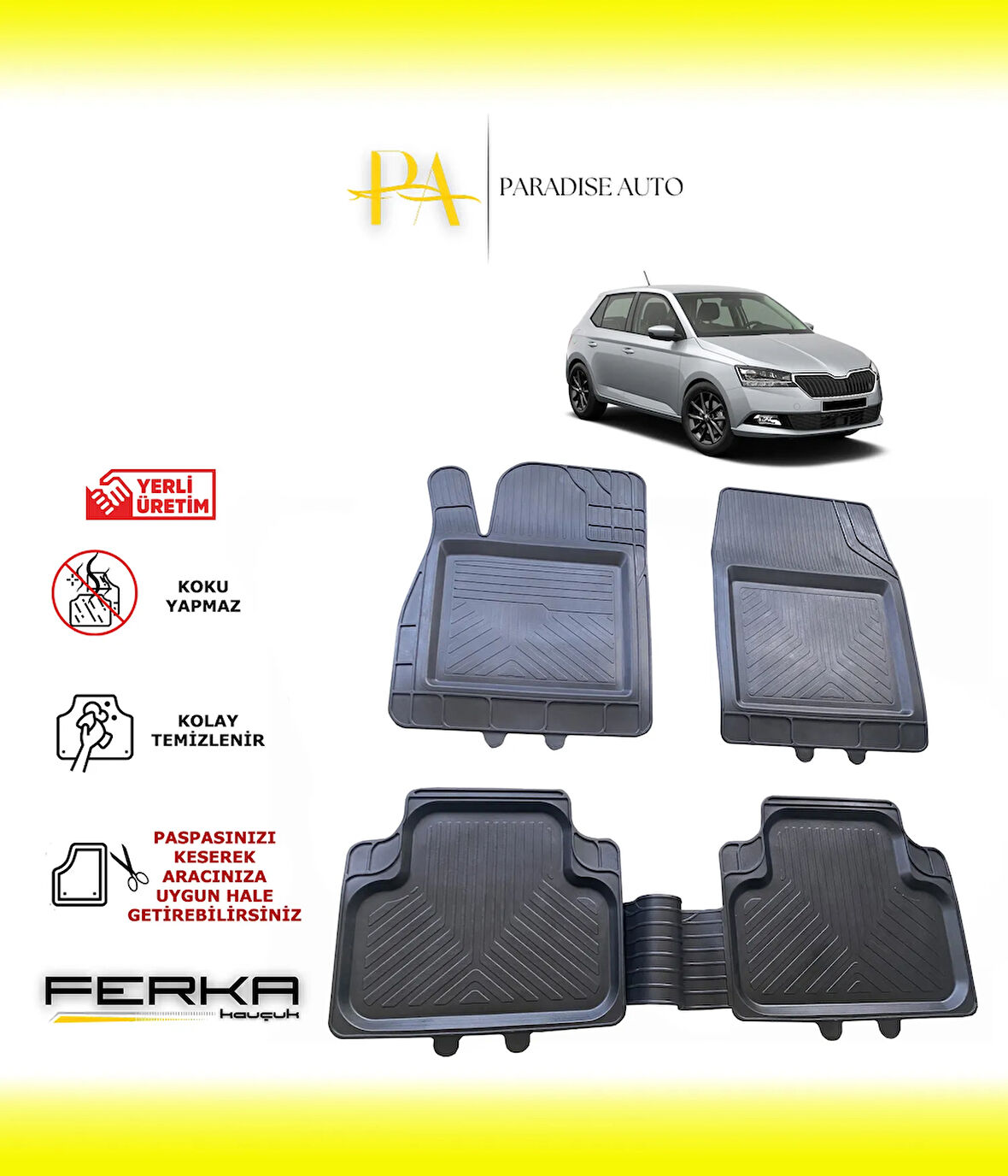 Skoda Fabia 3 2018-2021 Uyarlanabilir Universal Havuzlu Paspas
