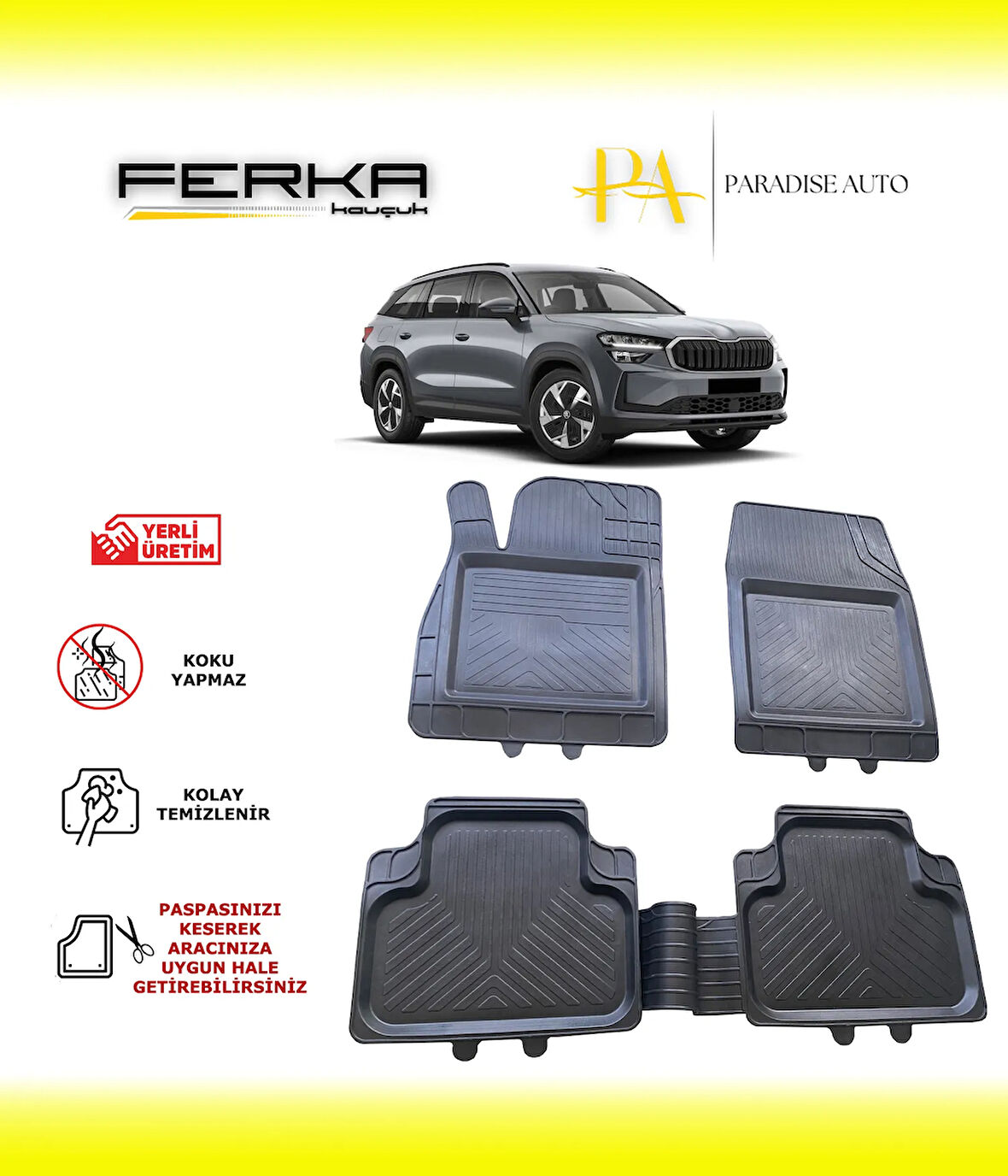Skoda Kodiaq 2 2024 ve Üstü Uyarlanabilir Universal Havuzlu Paspas