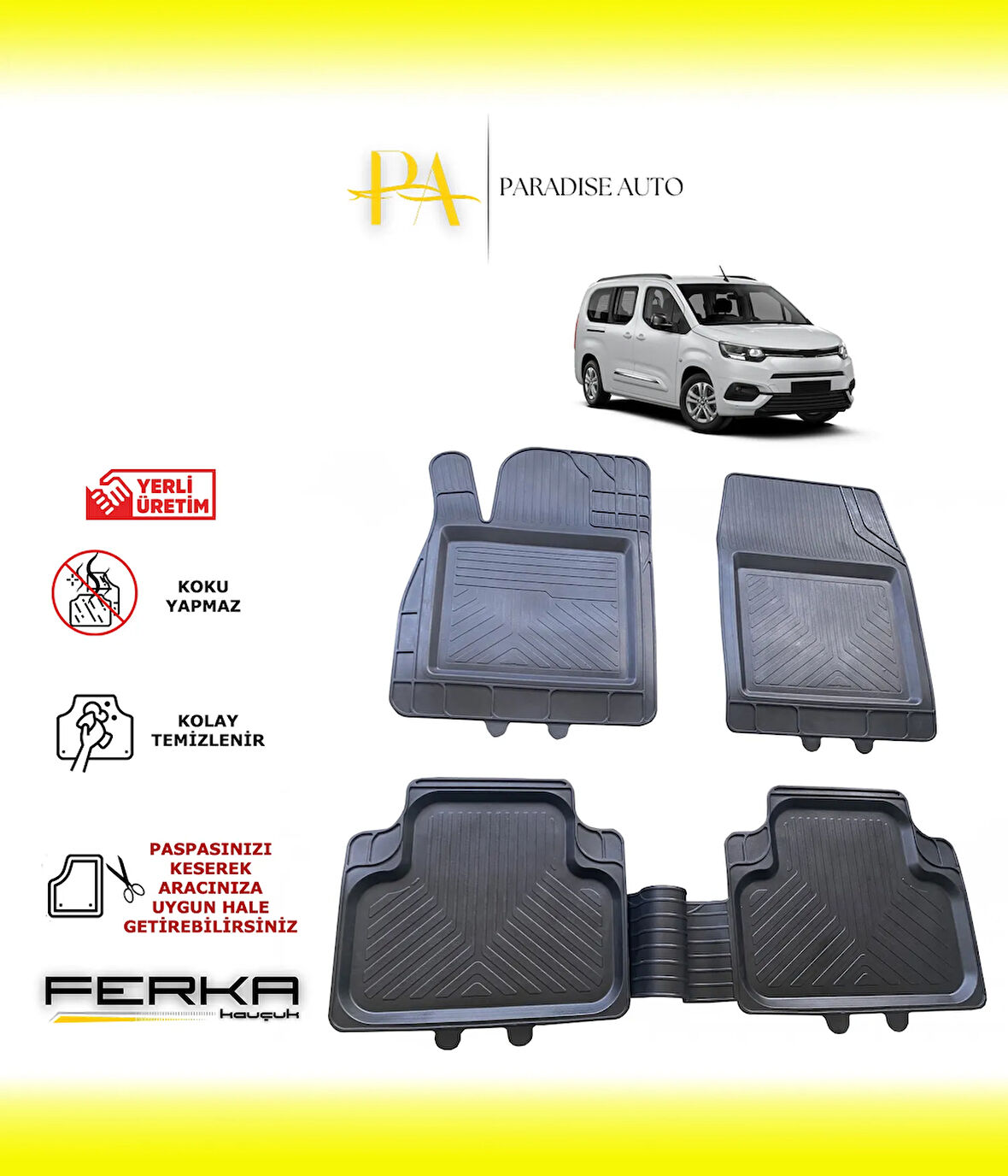 Toyota Proace City 2020 ve Üstü Uyarlanabilir Universal Havuzlu Paspas