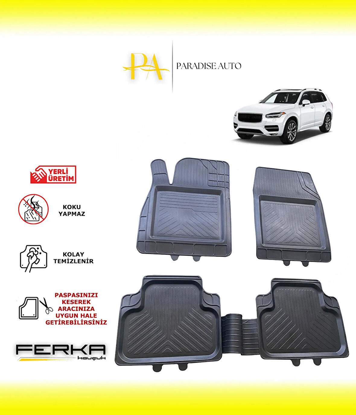 Volvo XC90  2 2015 ve Üstü Uyarlanabilir Universal Havuzlu Paspas