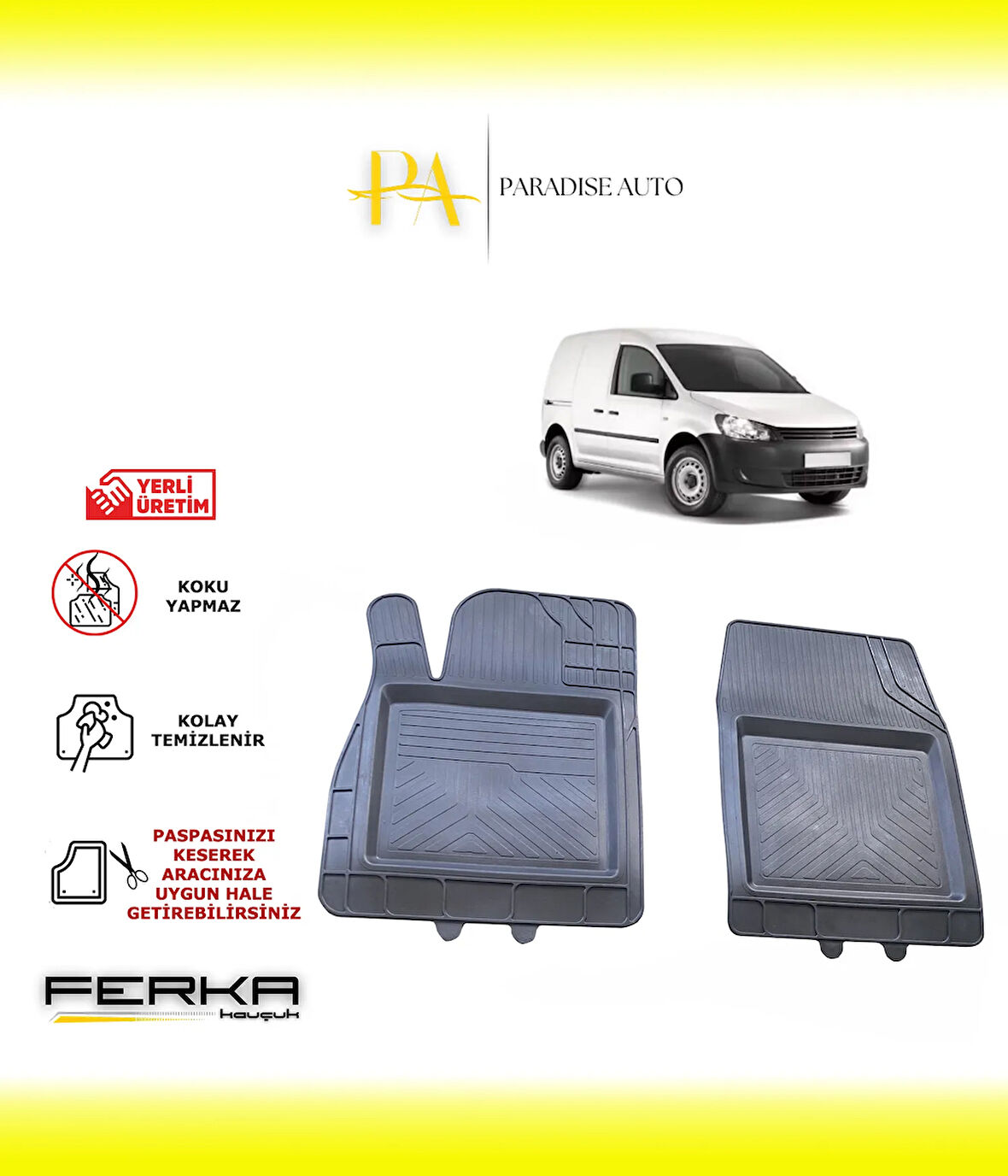 Volkswagen Caddy 3-4 Ön 2 Parça 2004-2018 Uyarlanabilir Universal Havuzlu Paspas