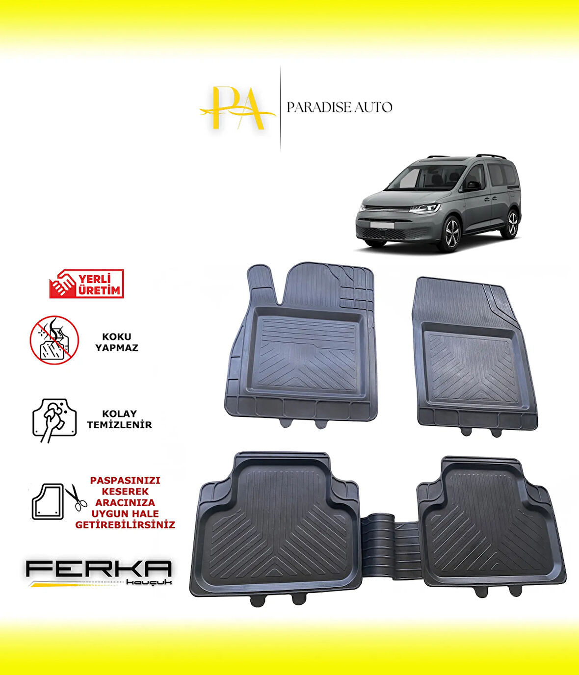 Volkswagen Caddy 5 2020 ve Üstü Uyarlanabilir Universal Havuzlu Paspas