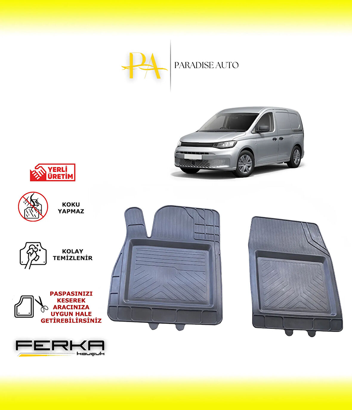 Volkswagen Caddy 5 Ön 2 Parça 2020 ve Üstü Uyarlanabilir Universal Havuzlu Paspas