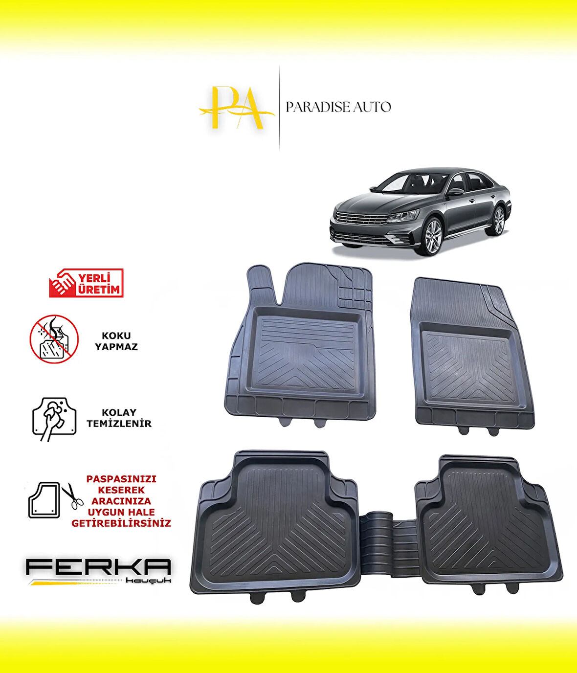 Volkswagen Passat B8 2015-2019 Uyarlanabilir Universal Havuzlu Paspas