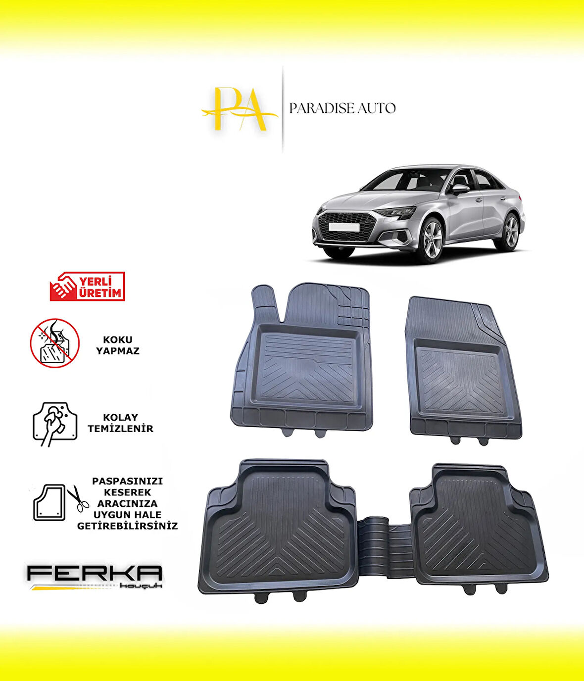 Audi A3 2020 ve Üstü Uyarlanabilir Universal Havuzlu Paspas