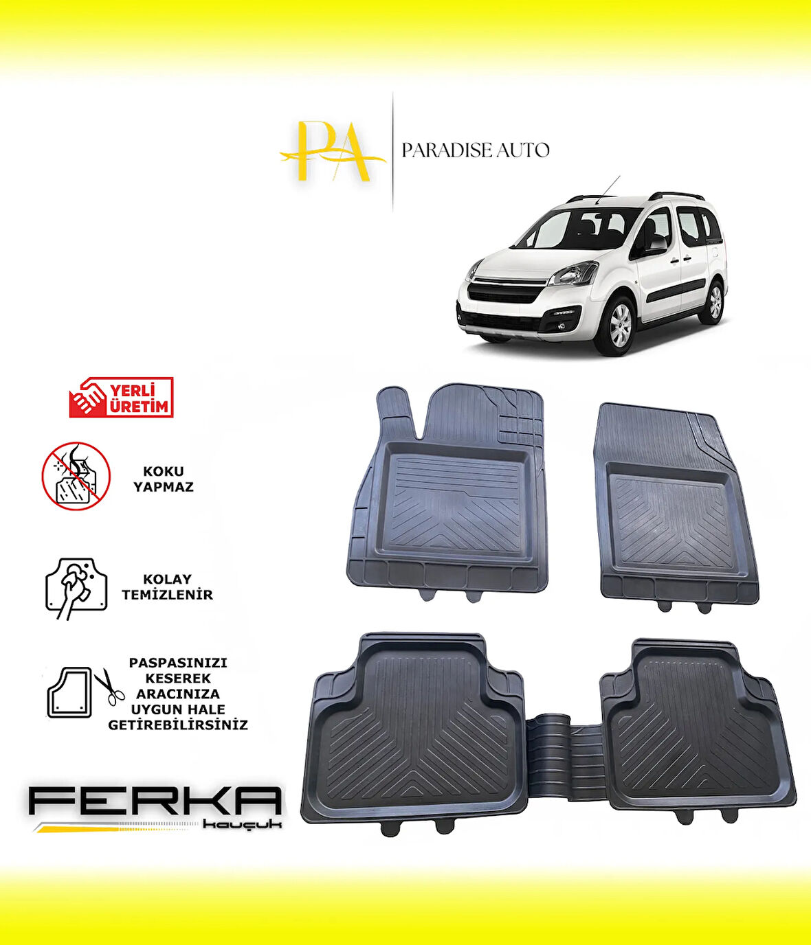 Citroen Berlingo 2 2008-2019 Uyarlanabilir Universal Havuzlu Paspas