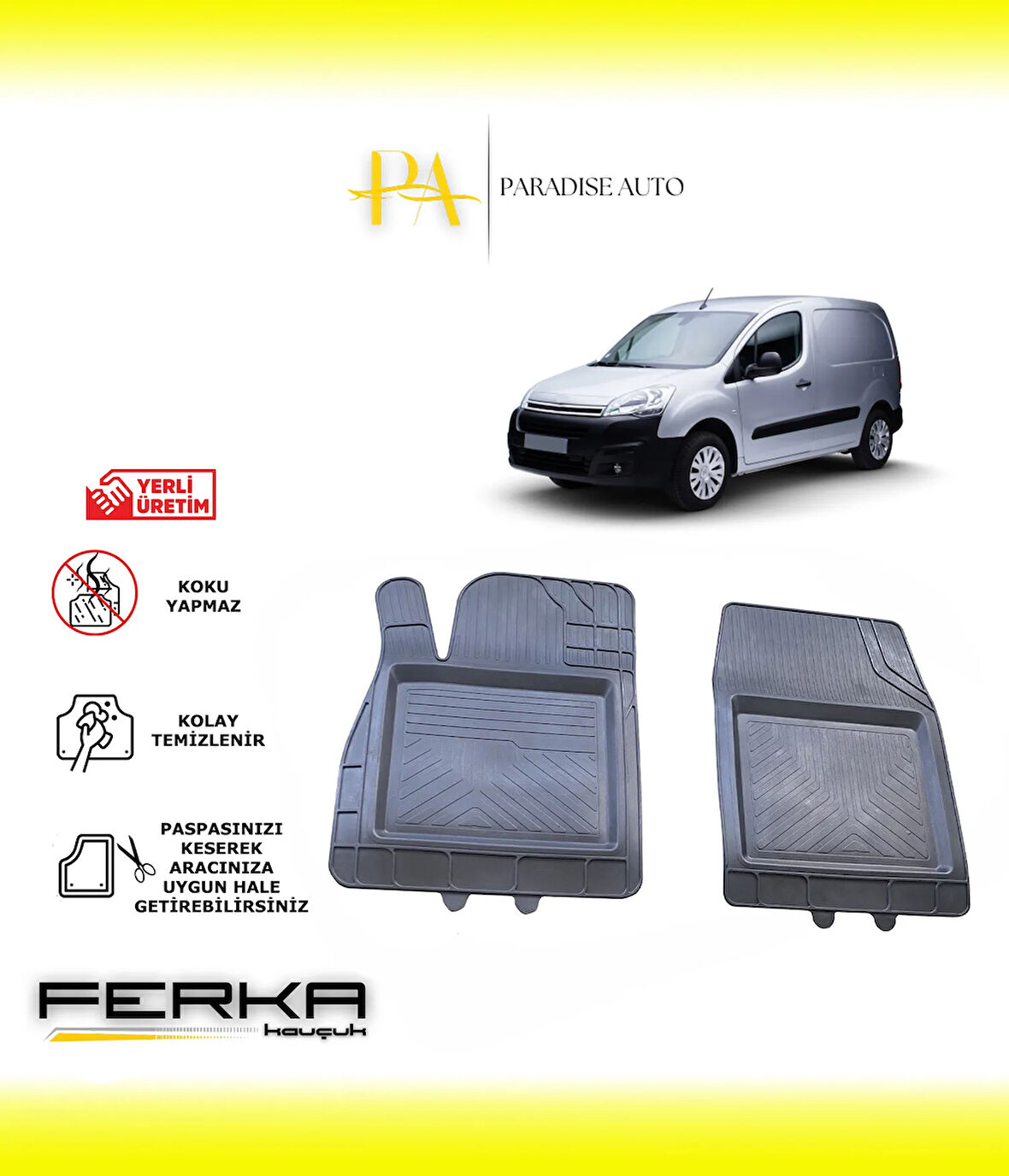 Citroen Berlingo 2 2008-2019 Ön 2 Parça Uyarlanabilir Universal Havuzlu Paspas