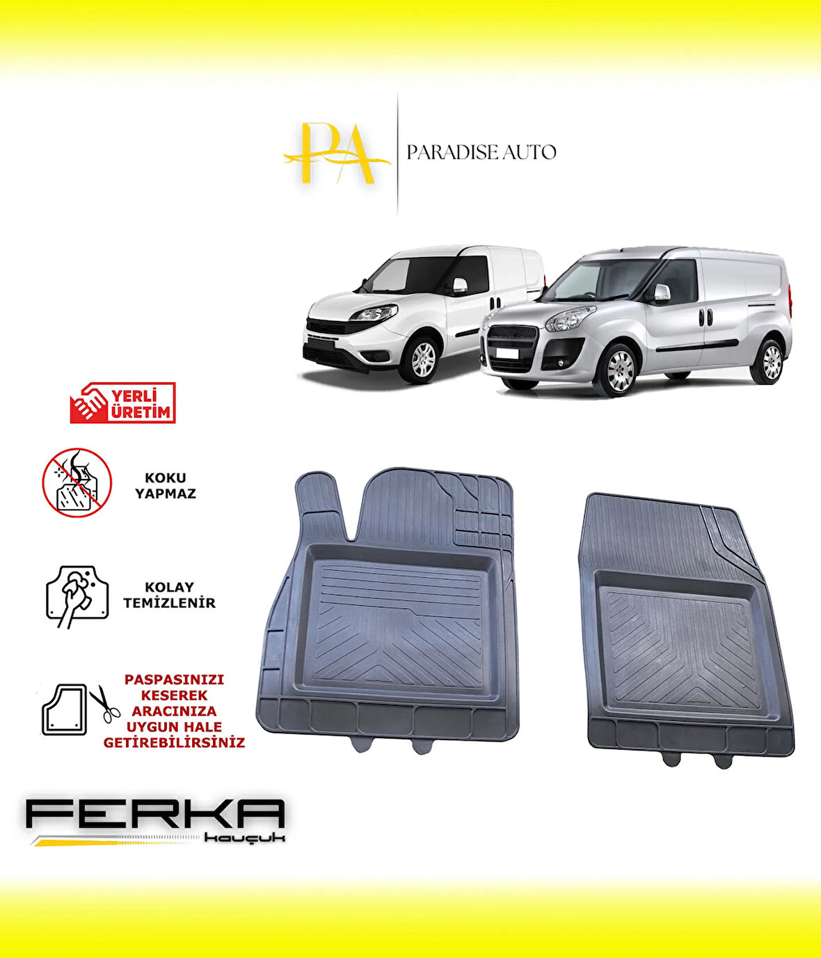 Fiat Doblo Ön 2 Parça 2010-2019 Uyarlanabilir Universal Havuzlu Paspas