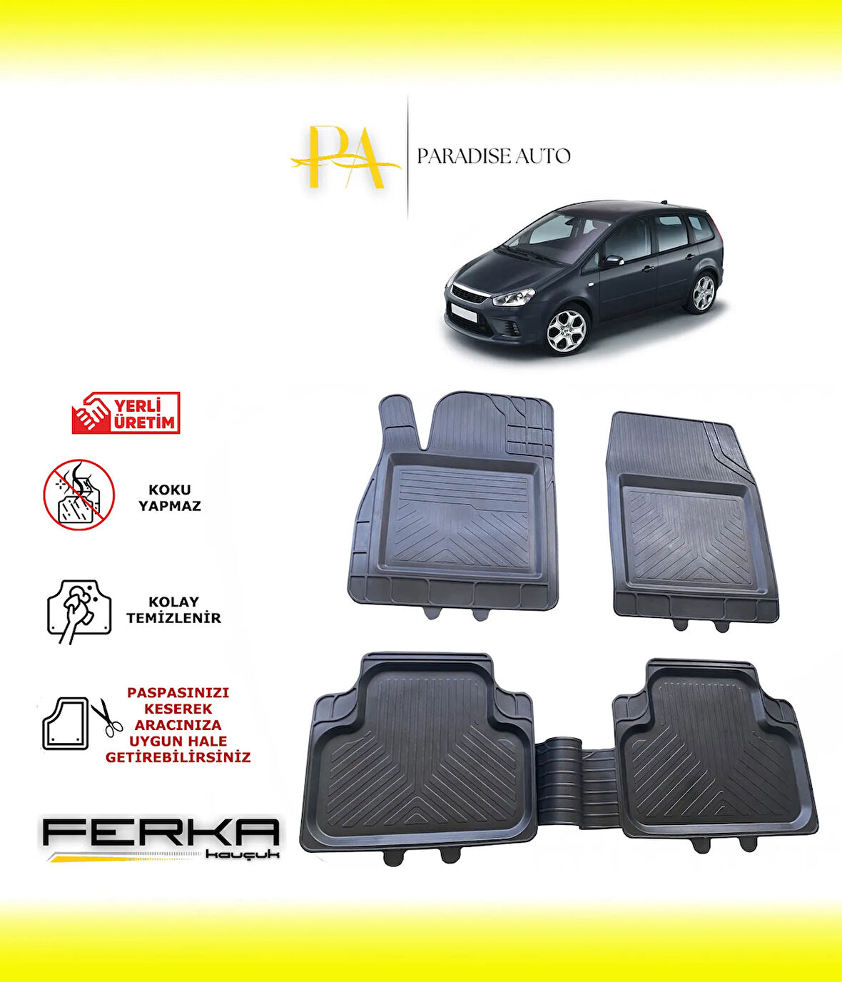 Ford C-Max 1 2002-2010 Uyarlanabilir Universal Havuzlu Paspas