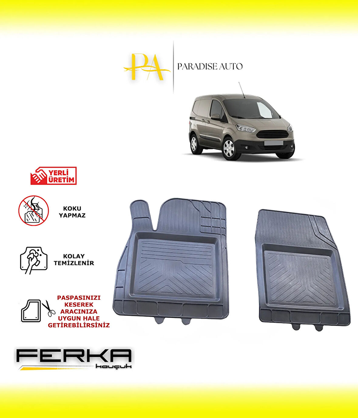 Ford Courier Ön 2 Parça 2014-2023 Uyarlanabilir Universal Havuzlu Paspas