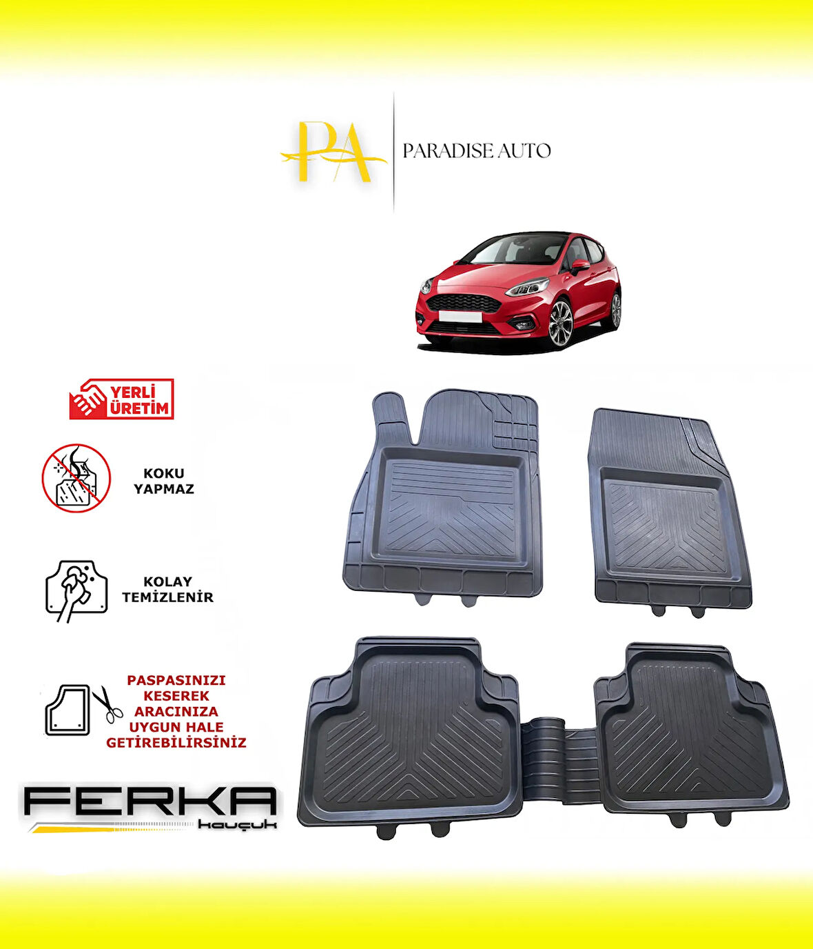 Ford Fiesta MK8 2018 ve Üstü Uyarlanabilir Universal Havuzlu Paspas