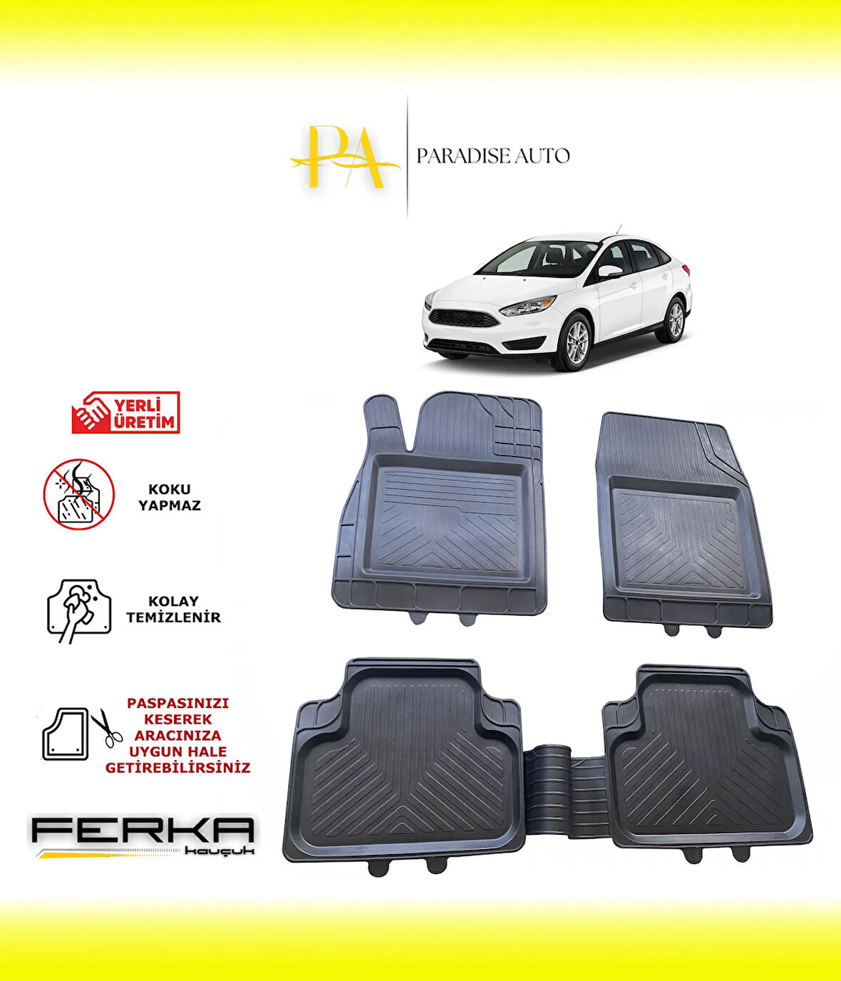Ford Focus 3.5 Makyajlı Sedan 2015-2019 Uyarlanabilir Universal Havuzlu Paspas