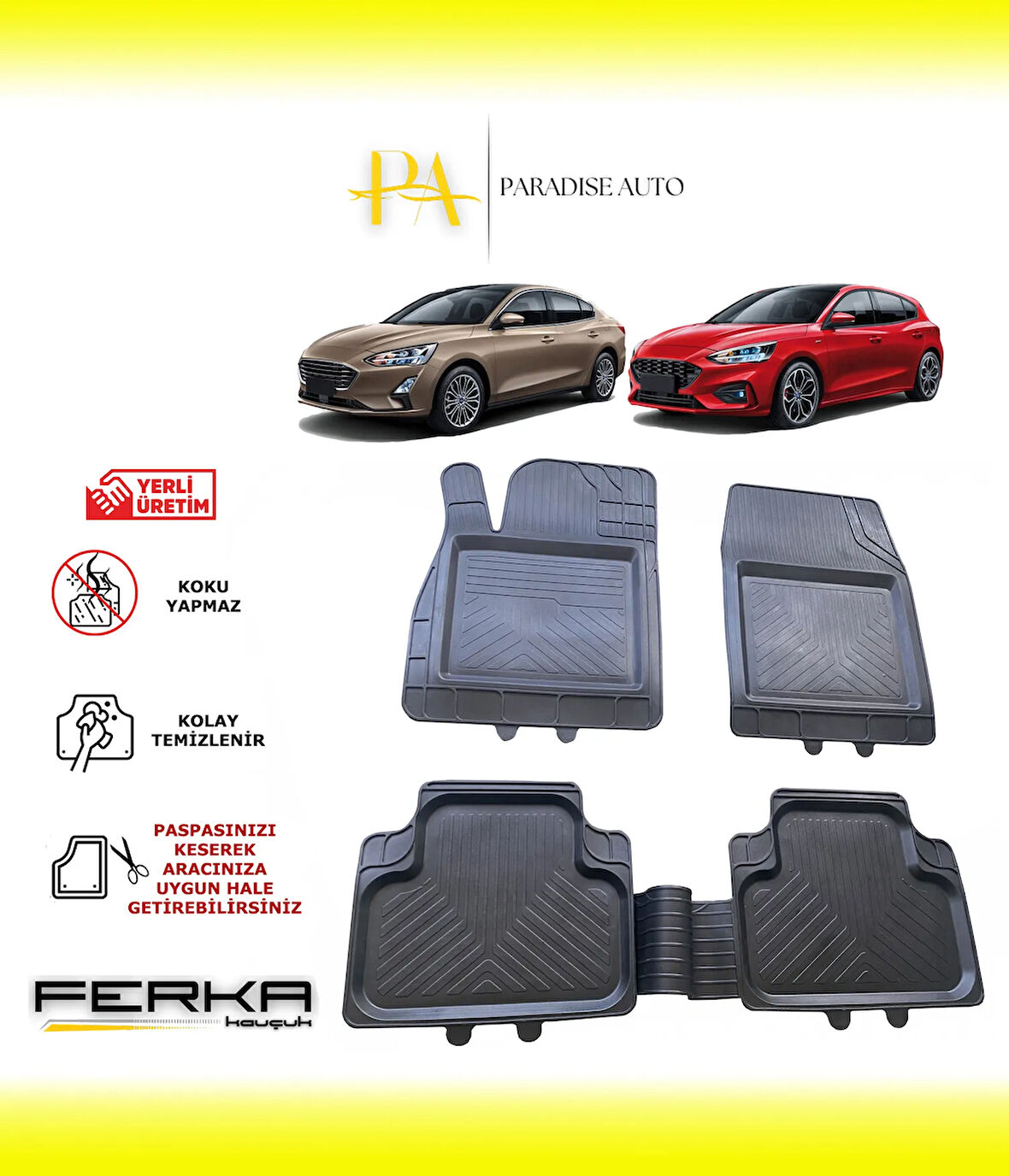 Ford Focus 4 Hatchback 2019 ve Üstü Uyarlanabilir Universal Havuzlu Paspas