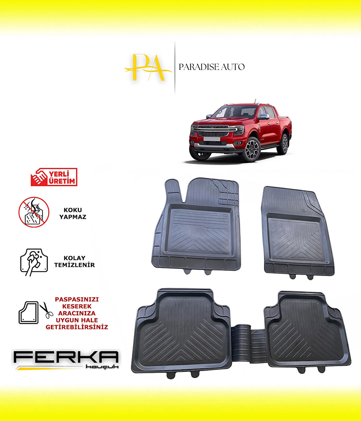 Ford Ranger 4-5 2022 ve Üstü Uyarlanabilir Universal Havuzlu Paspas