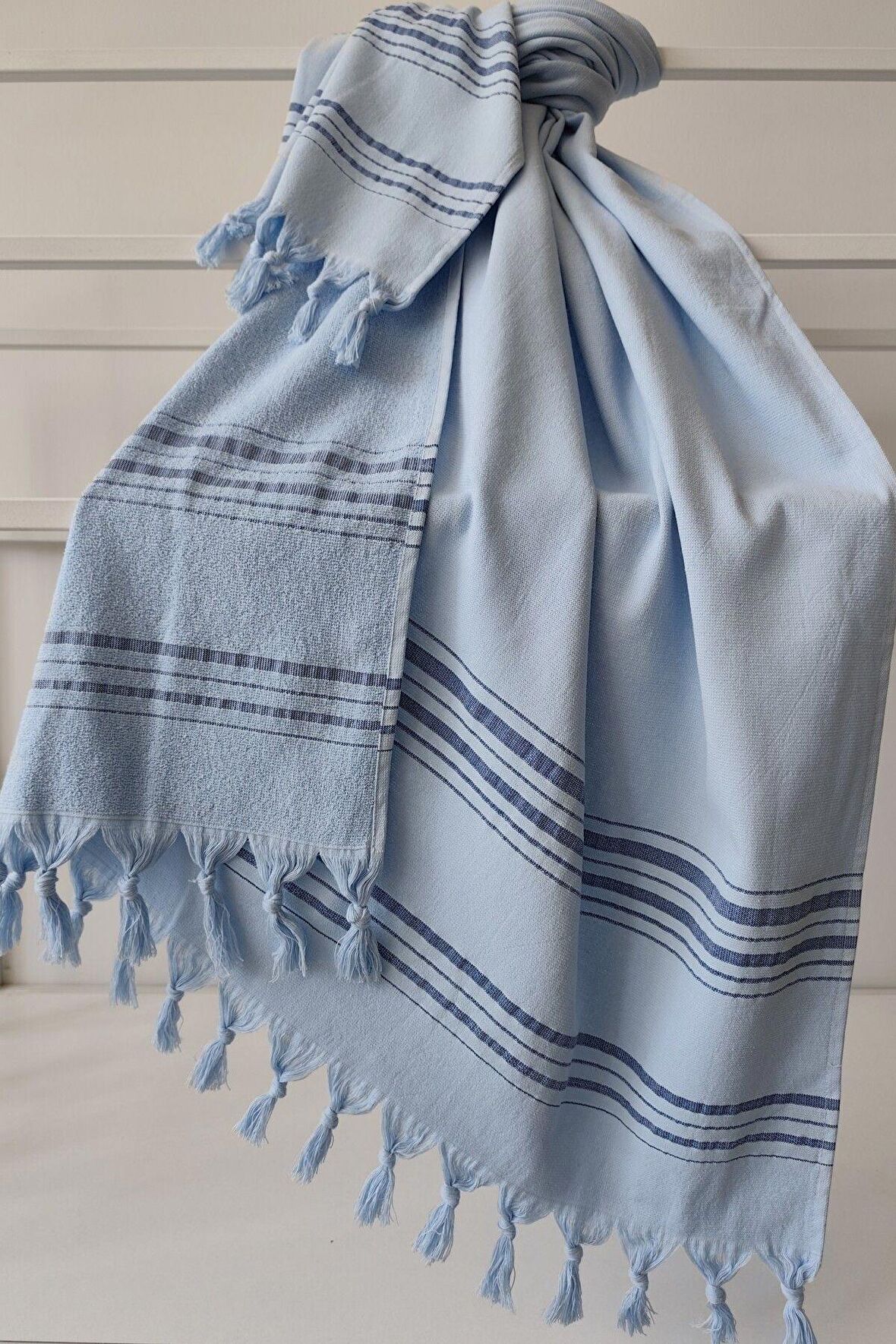 Sevim Mavi Çizgili Havlu Peştemal - Yumuşak Ve Yüksek Su Emici - %100 Pamuk