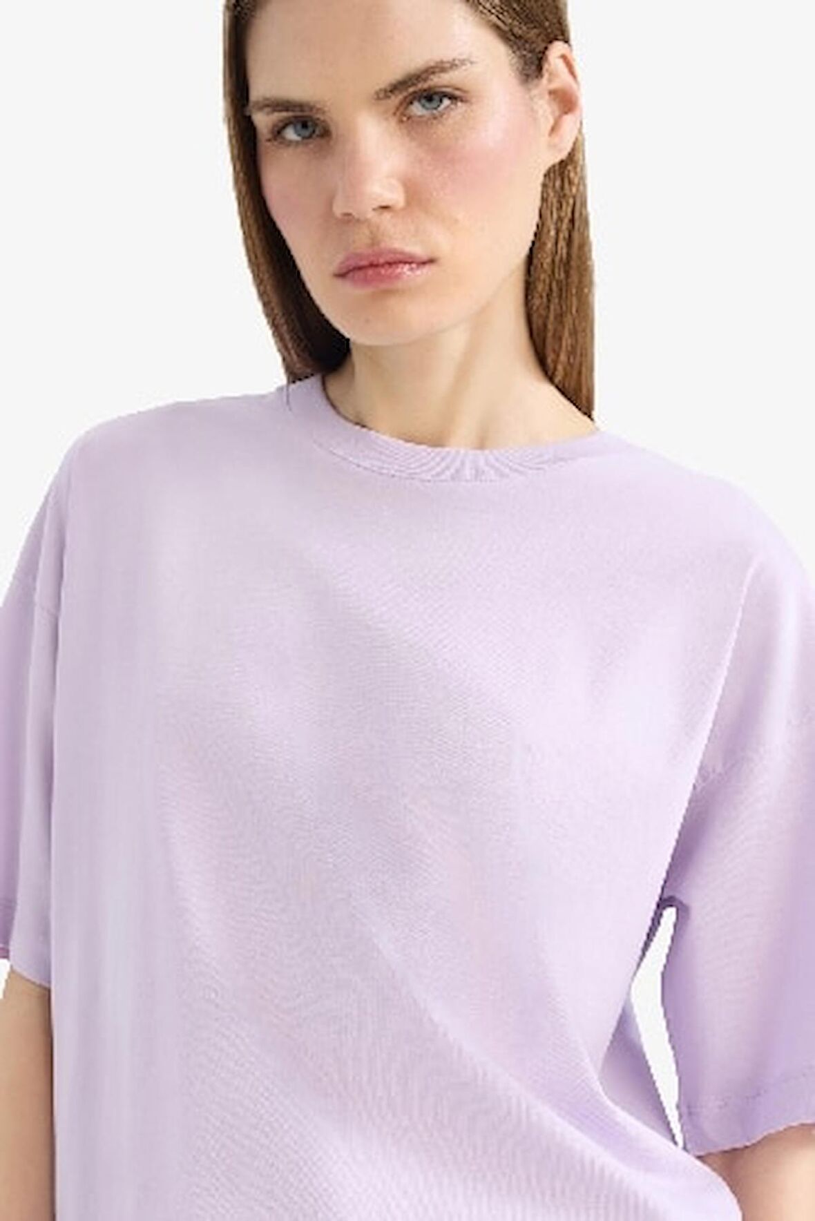 Oversize Geniş Kalıp Bisiklet Yaka Basic Düz Penye Kısa Kollu Tişört