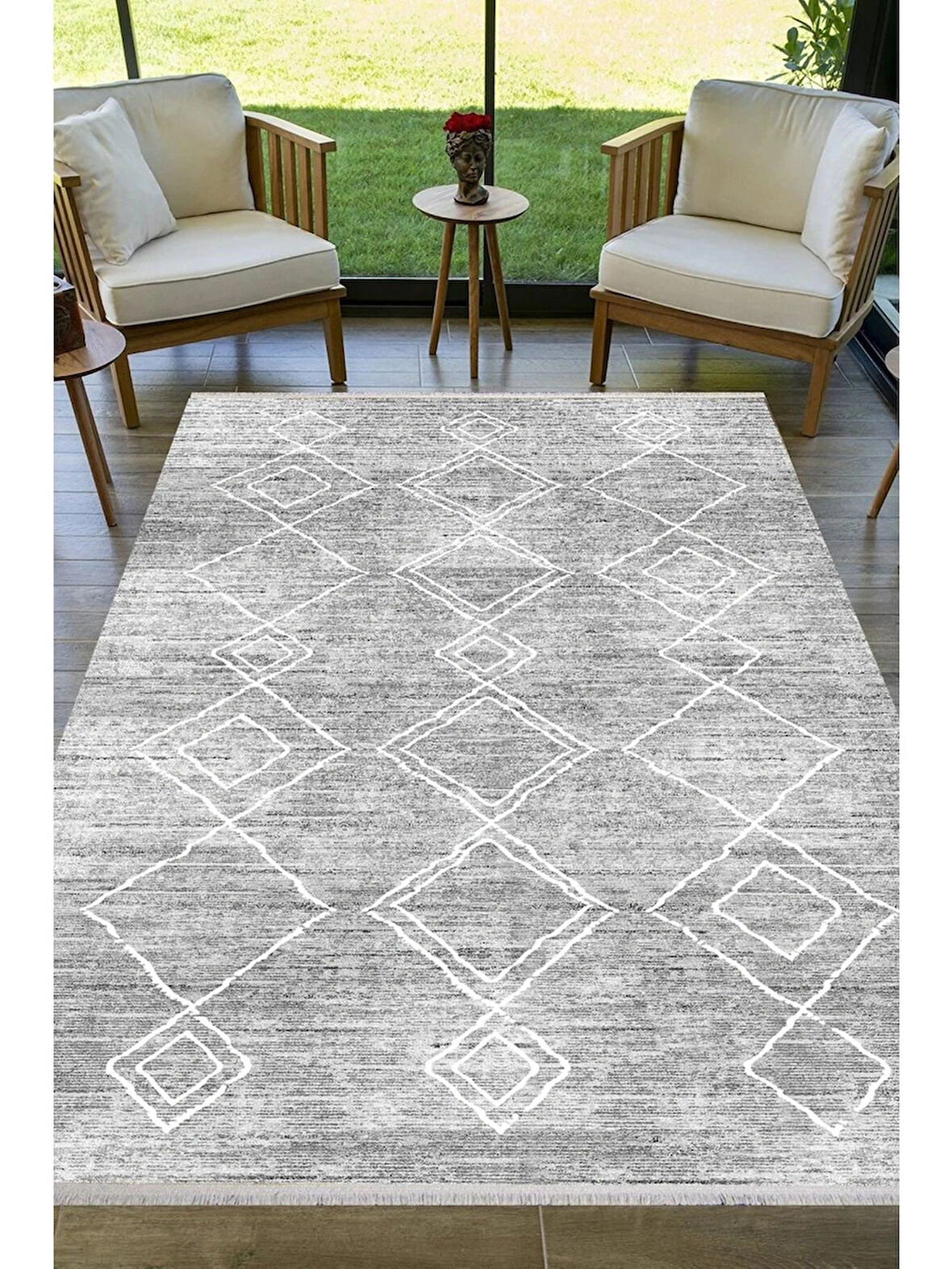 Dijital Baskılı Iskandinav Geometrik Salon,mutfak,yolluk Halısı Kaymaz Halı 4671