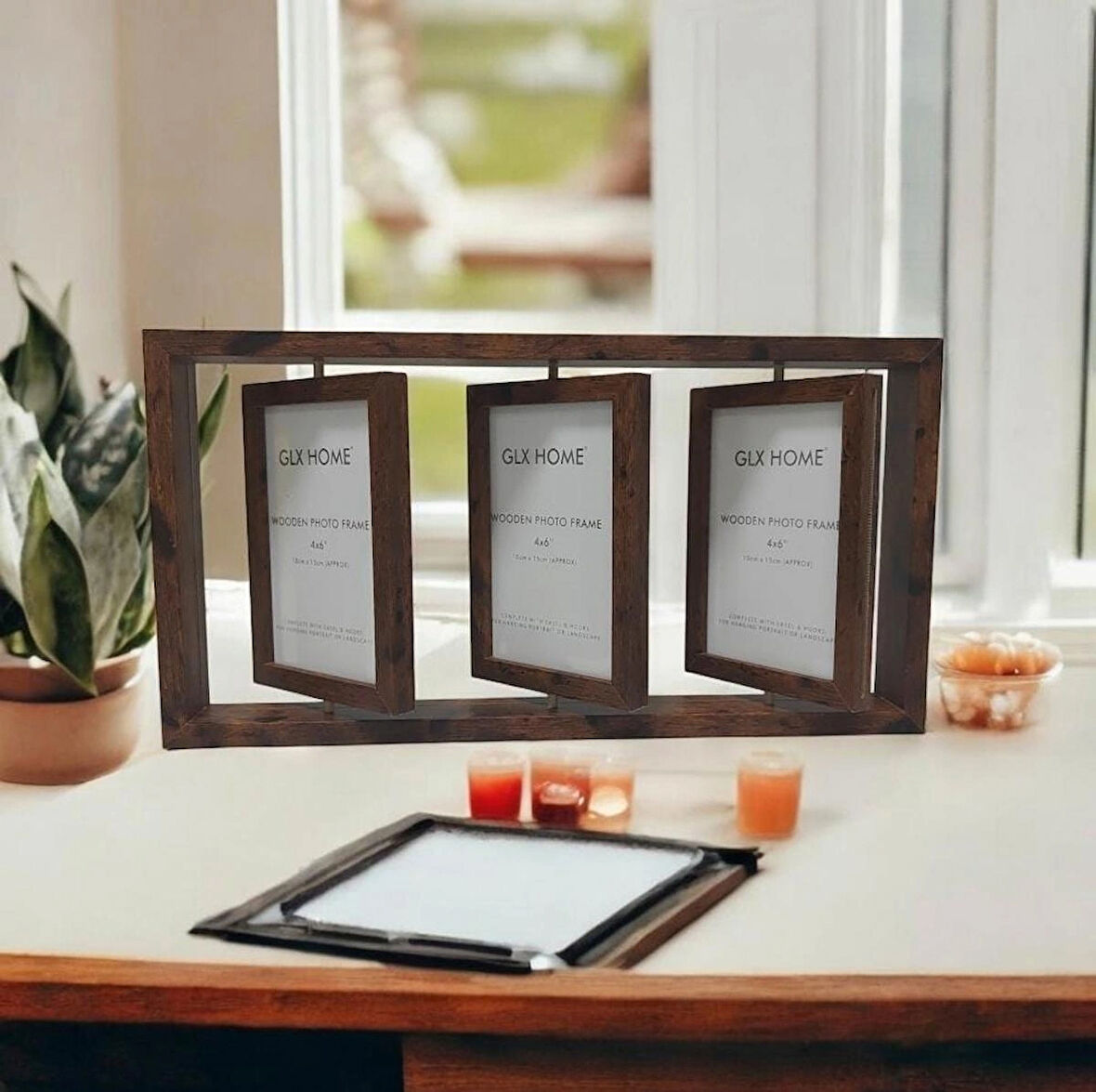 3 lü resim çerçevesi 3 ila 6 fotoğraf 360 derece döner fotoğraf çerçevesi 40*21 cm 