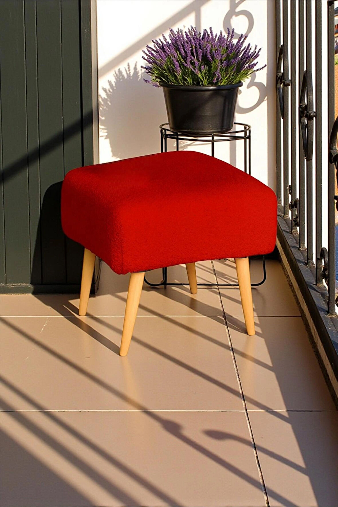 Figo Dekoratif Kare Puf Ahşap Ayaklı Teddy Kumaş Bench