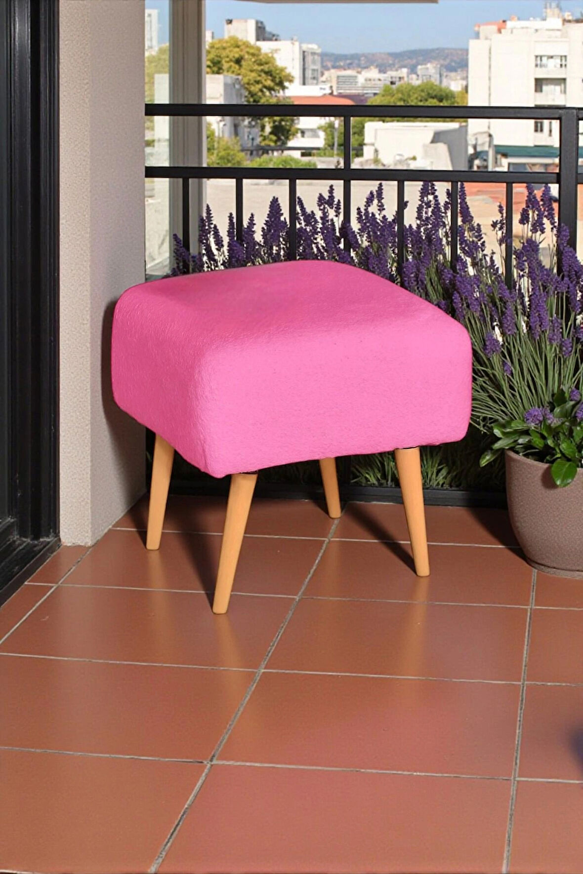 Figo Dekoratif Kare Puf Ahşap Ayaklı Teddy Kumaş Bench