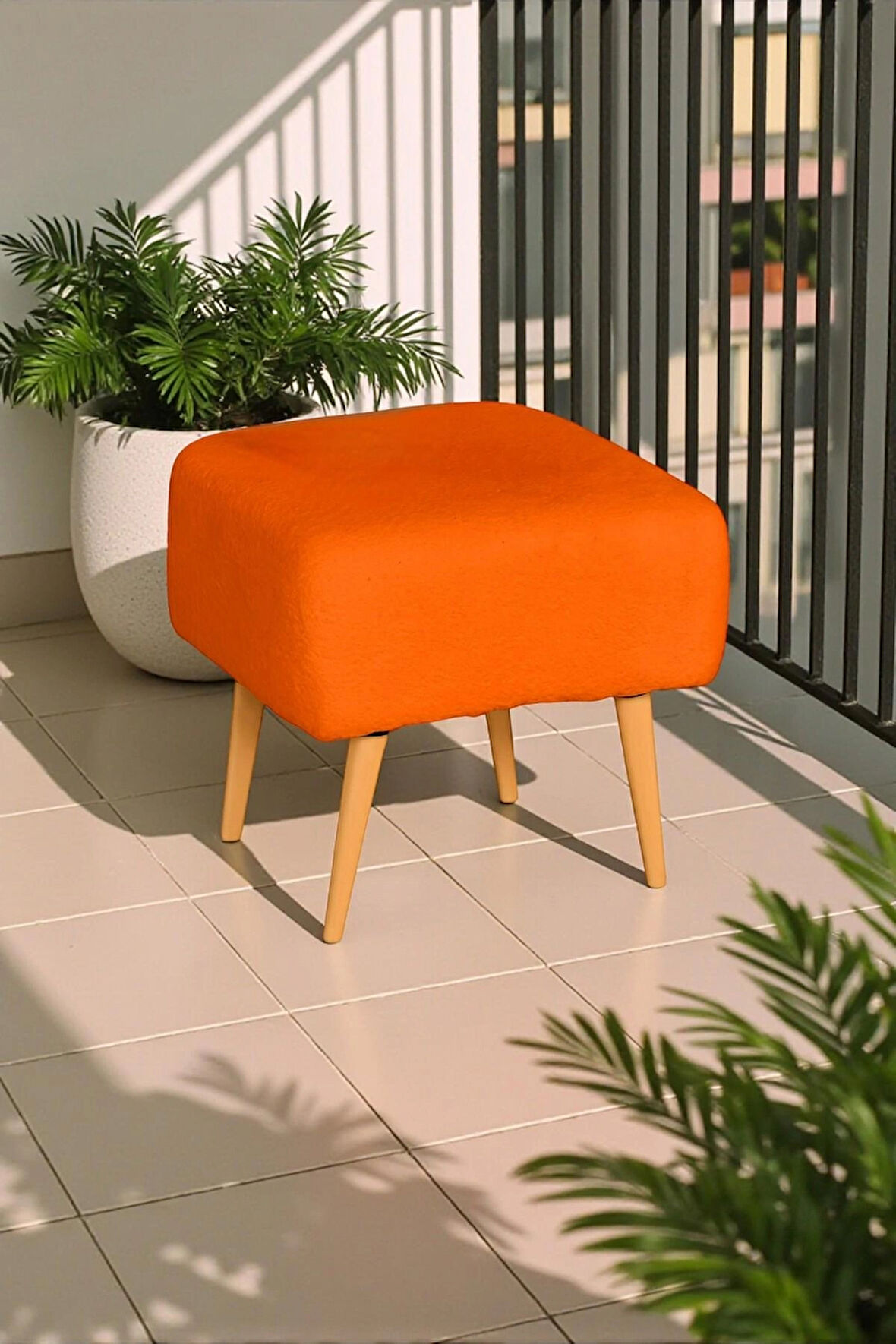 Figo Dekoratif Kare Puf Ahşap Ayaklı Teddy Kumaş Bench