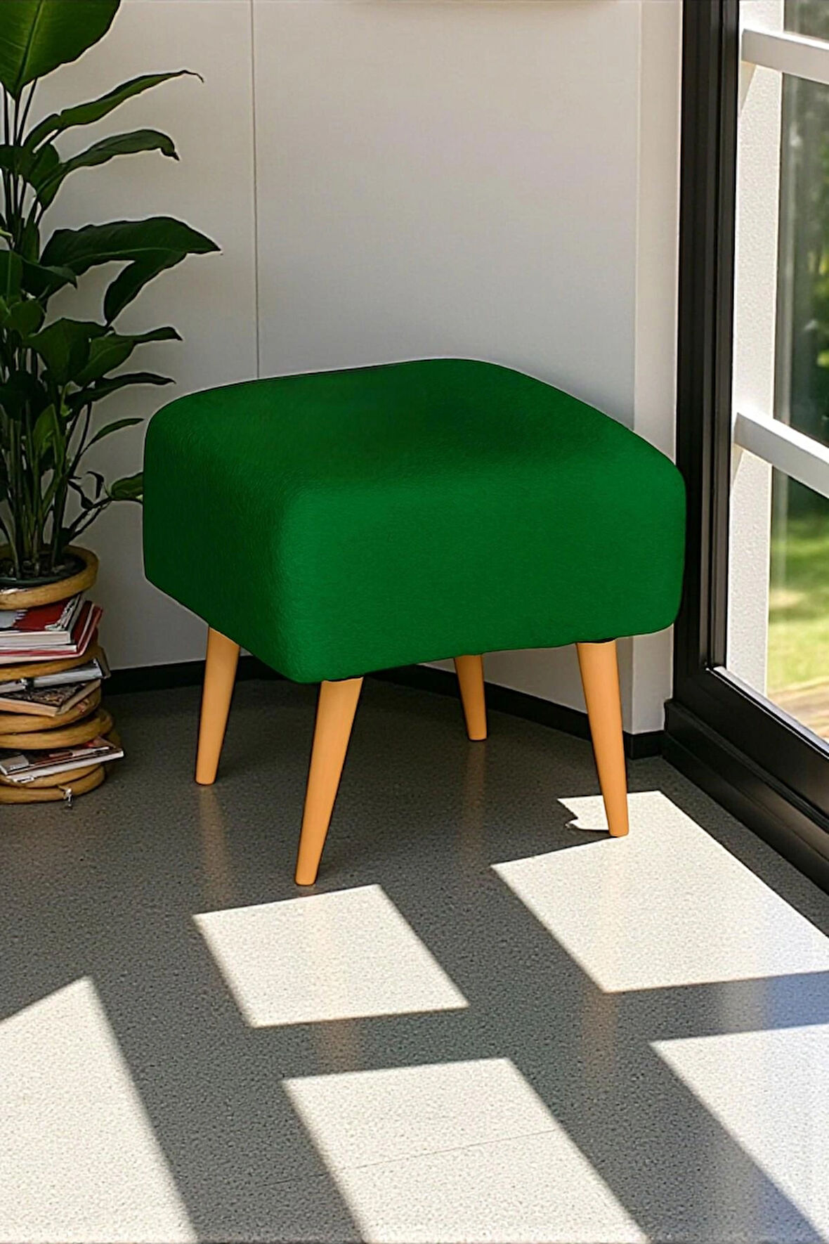 Figo Dekoratif Kare Puf Ahşap Ayaklı Teddy Kumaş Bench