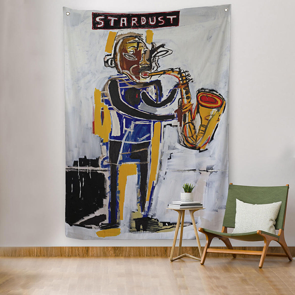 ean Michel Basquiat Stardust Saksafon Duvar Örtüsü - Halısı, Sokak sanatı, Pop Art -4963