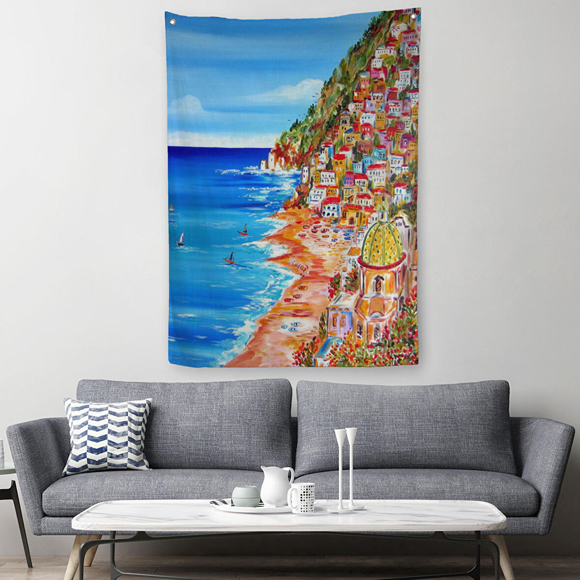 İtalya La Bella Positano Amalfi Sahili Duvar Örtüsü - Halısı-6237