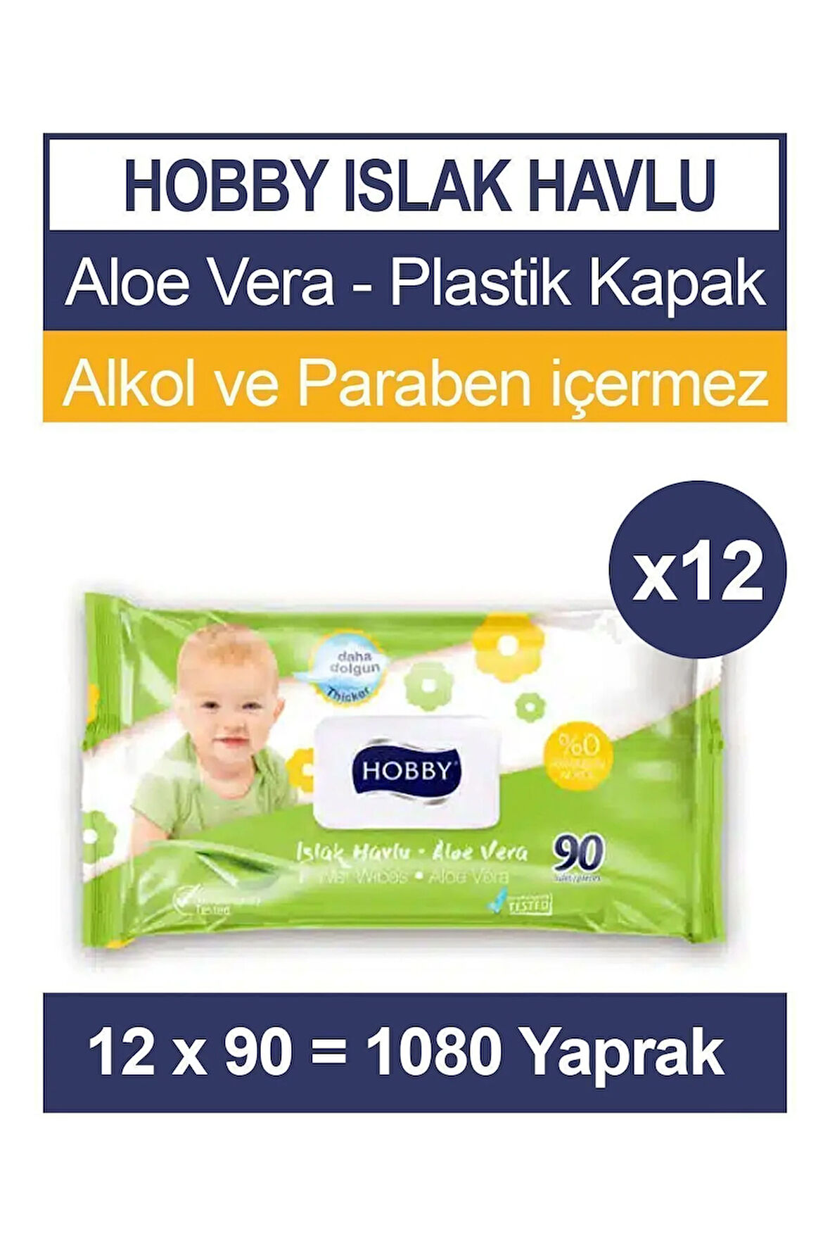 Islak Havlu Aloe Vera 90'lı 12 Paket