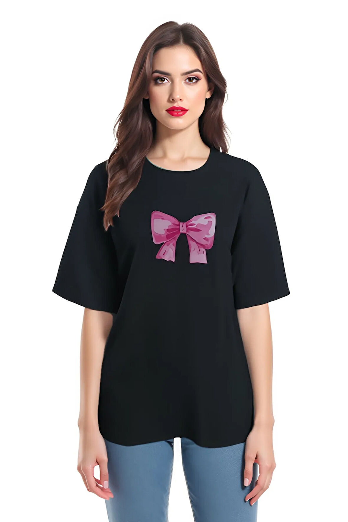 pembe fiyonk baskılı basic s-m-l-xl -6-13 yaş tişört