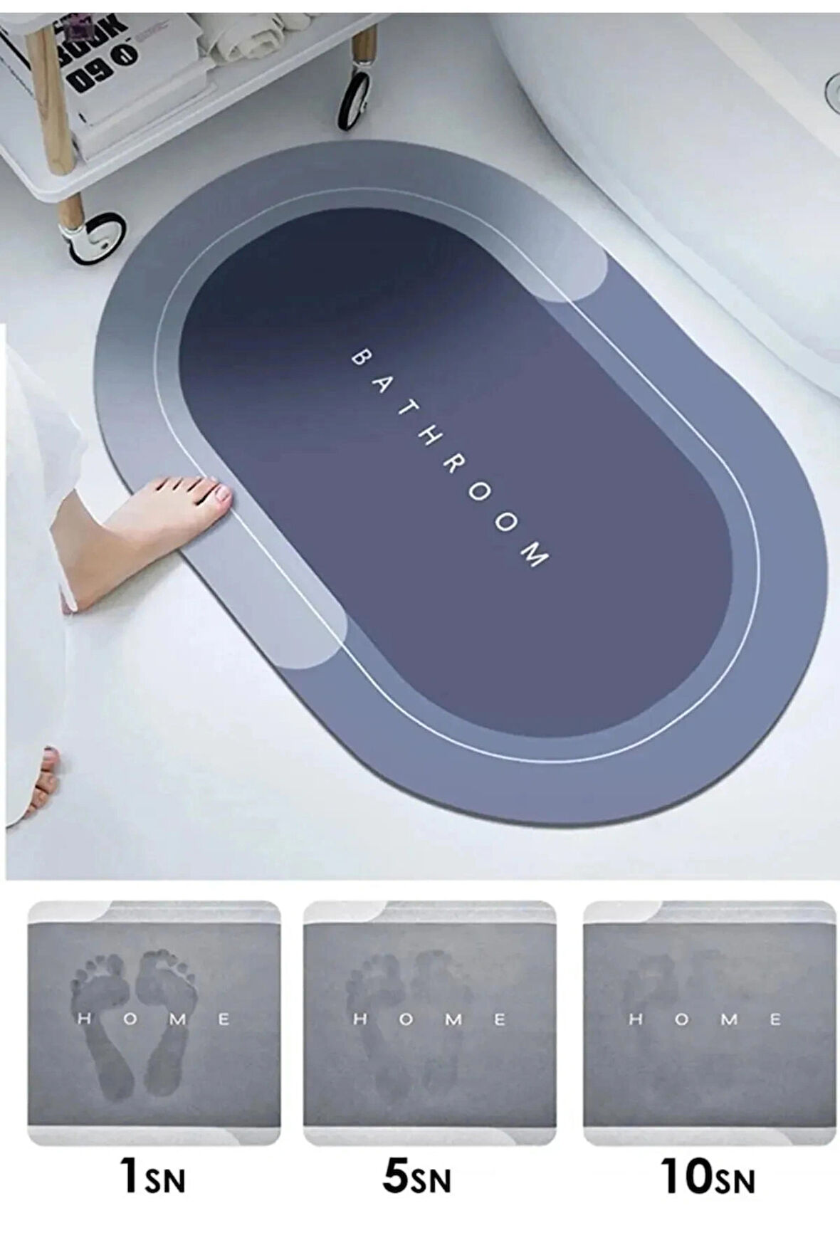 Su Emici Paspas Şık Tasarım Abdest Paspası Kaymaz Taban Diyatom 40*60 Cm Oval Paspas